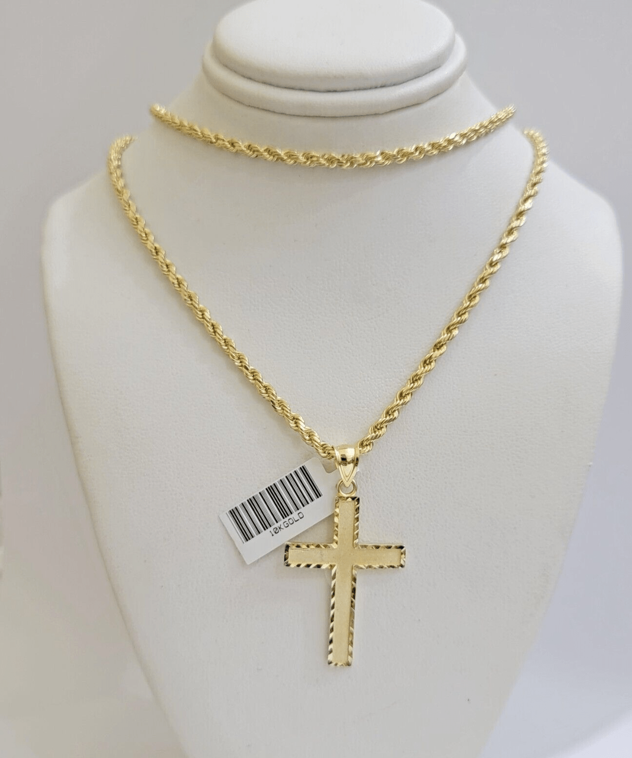 10k Yellow Gold Rope Chain & Cross Charm Set REAL 10KT 26 Inch necklace pendant - GoldenlinQ