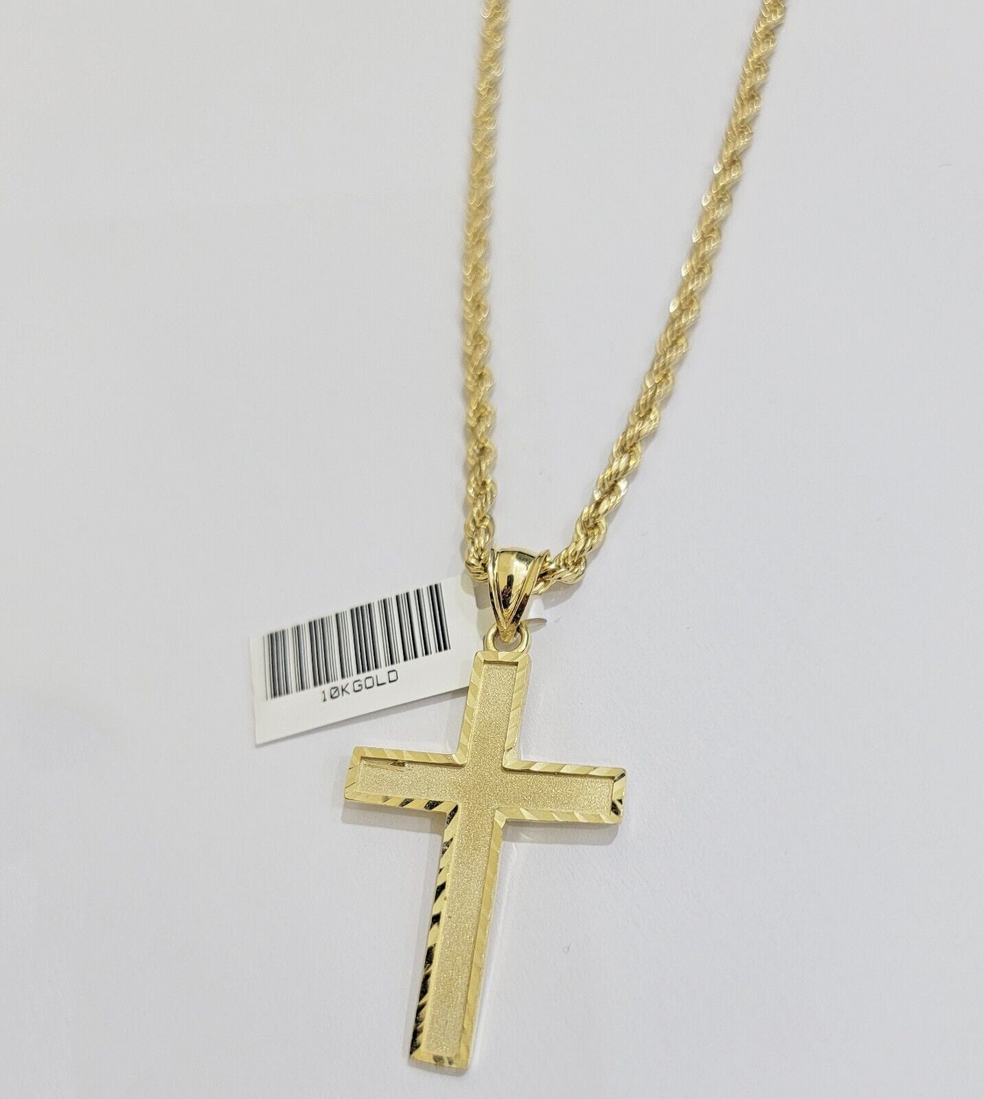 10k Yellow Gold Rope Chain & Cross Charm Set REAL 10KT 28 Inch necklace pendant - GoldenlinQ