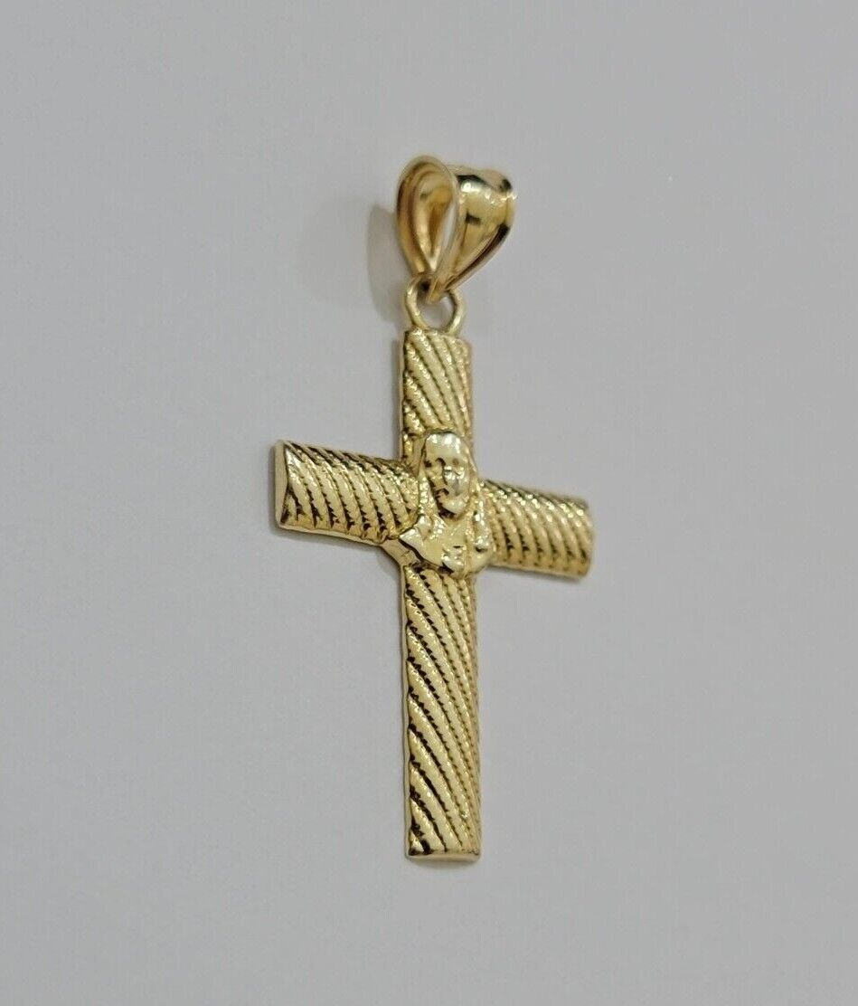 10k Yellow Gold Rope Chain Jesus Cross Charm Pendant Set 18 - 28'' Inches Necklace - GoldenlinQ