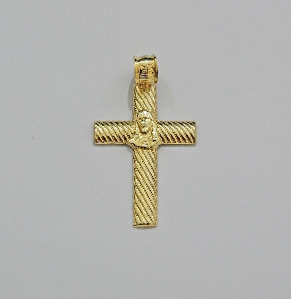 10k Yellow Gold Rope Chain Jesus Cross Charm Pendant Set 18 - 28'' Inches Necklace - GoldenlinQ