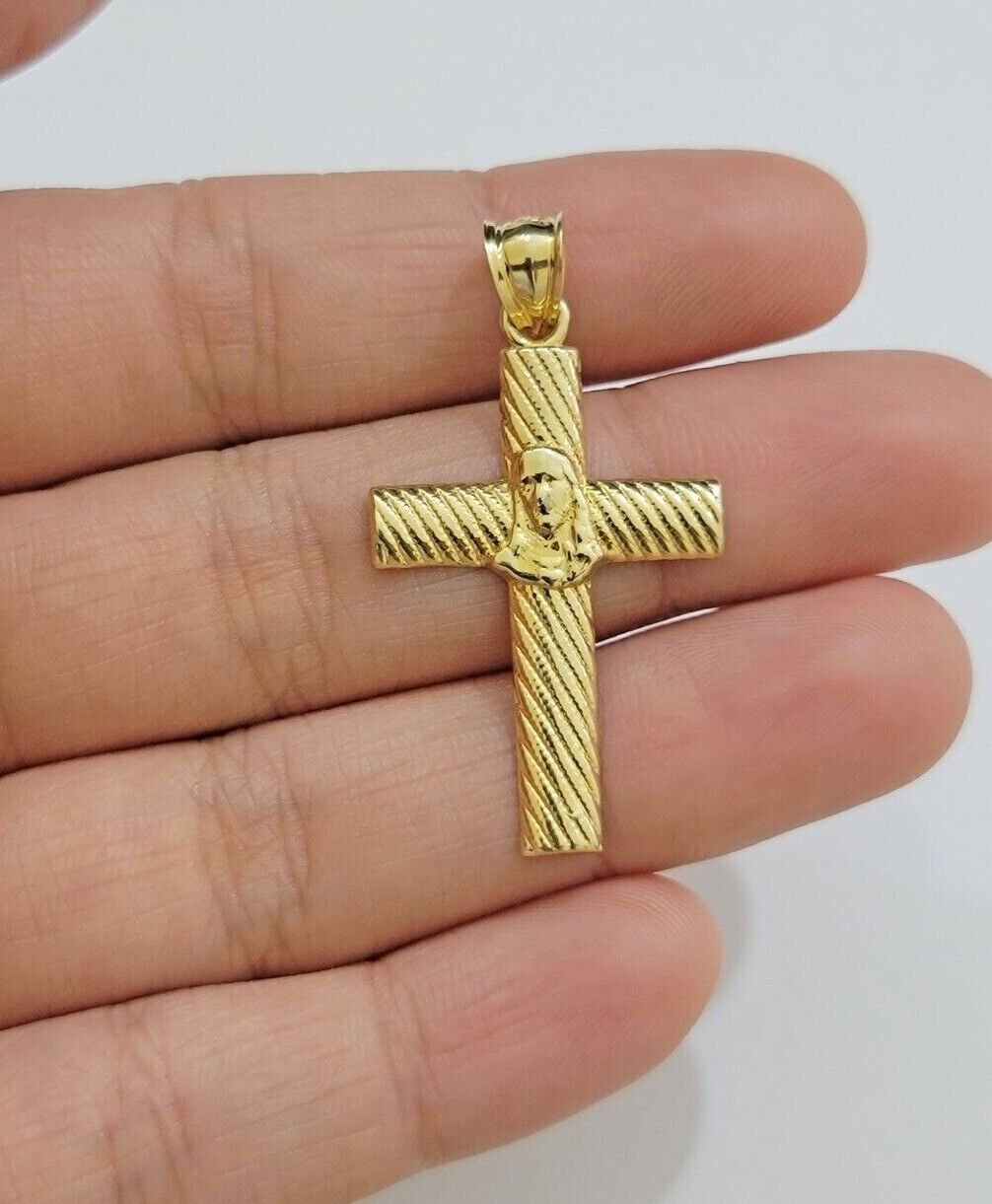 10k Yellow Gold Rope Chain Jesus Cross Charm Pendant Set 18 - 28'' Inches Necklace - GoldenlinQ