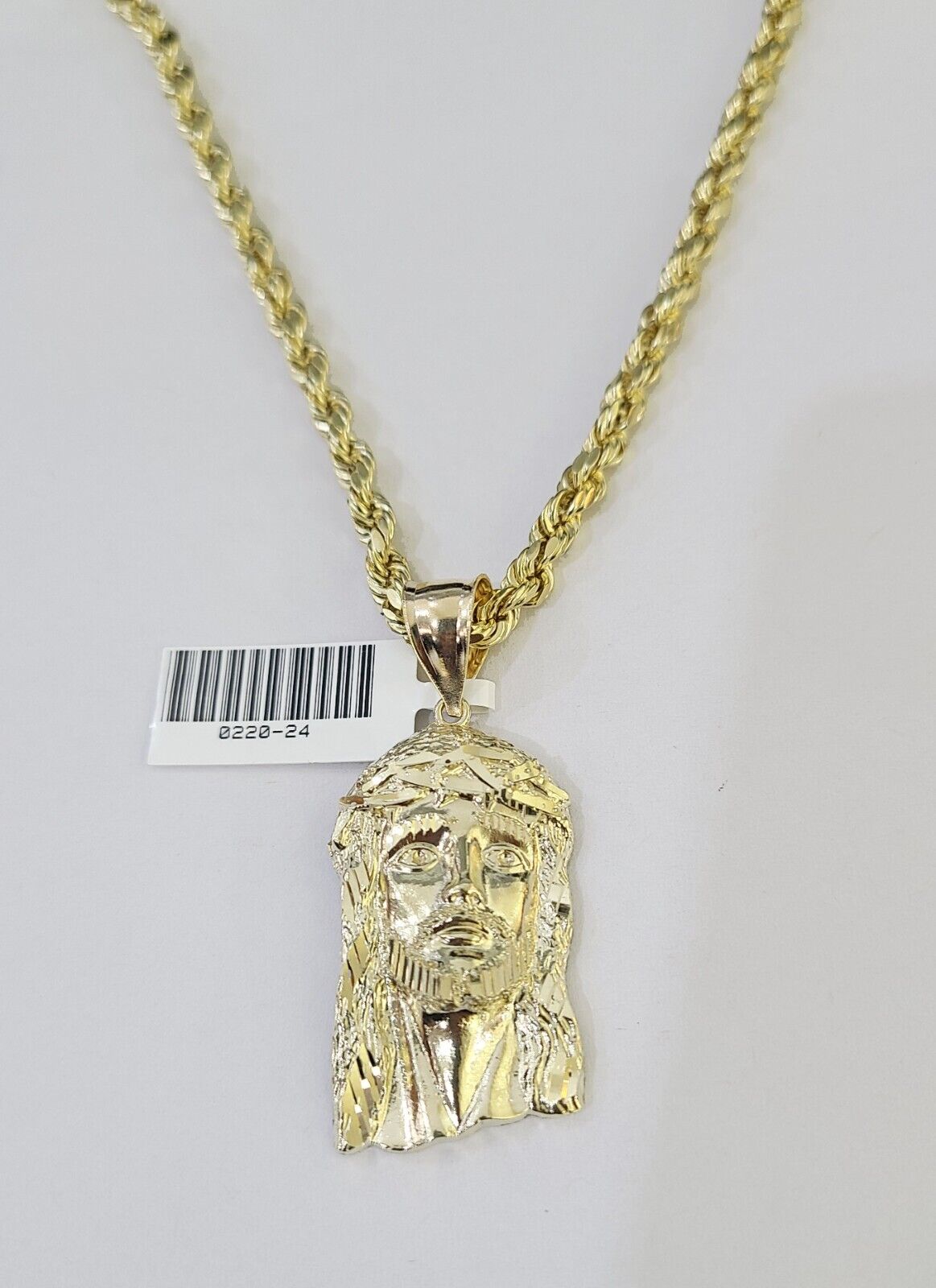 10k Yellow Gold Rope Chain Jesus Cross Charm Set 4mm 18" - 26"Inch Necklace - GoldenlinQ