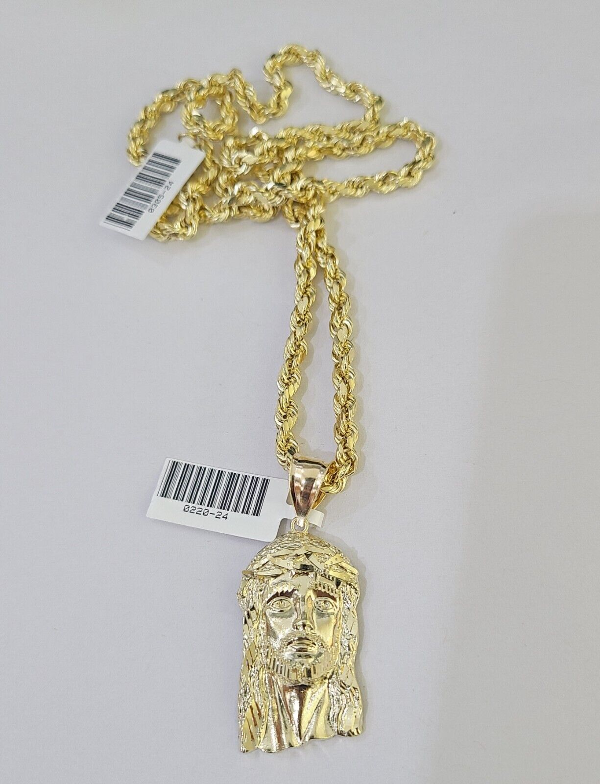 10k Yellow Gold Rope Chain Jesus Cross Charm Set 4mm 18" - 26"Inch Necklace - GoldenlinQ