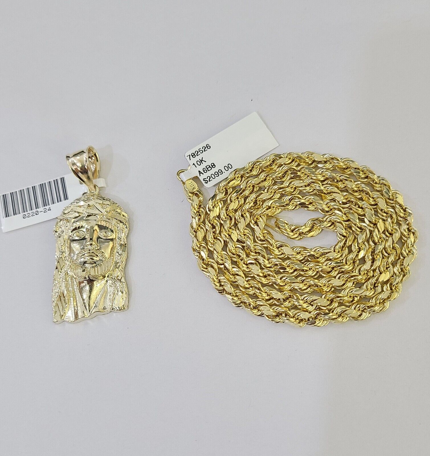 10k Yellow Gold Rope Chain Jesus Cross Charm Set 4mm 18" - 26"Inch Necklace - GoldenlinQ