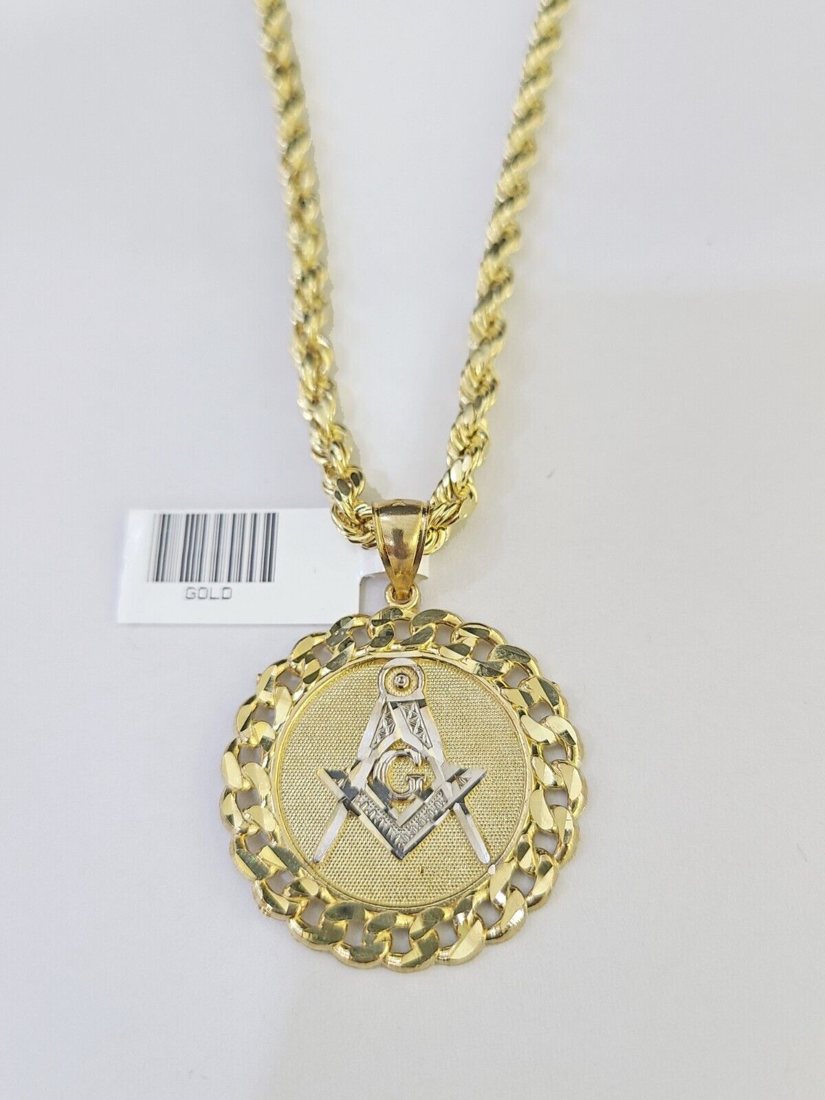10k Yellow Gold Rope Chain Masonic Charm Set 4mm 18" - 26"Inch Necklace - GoldenlinQ