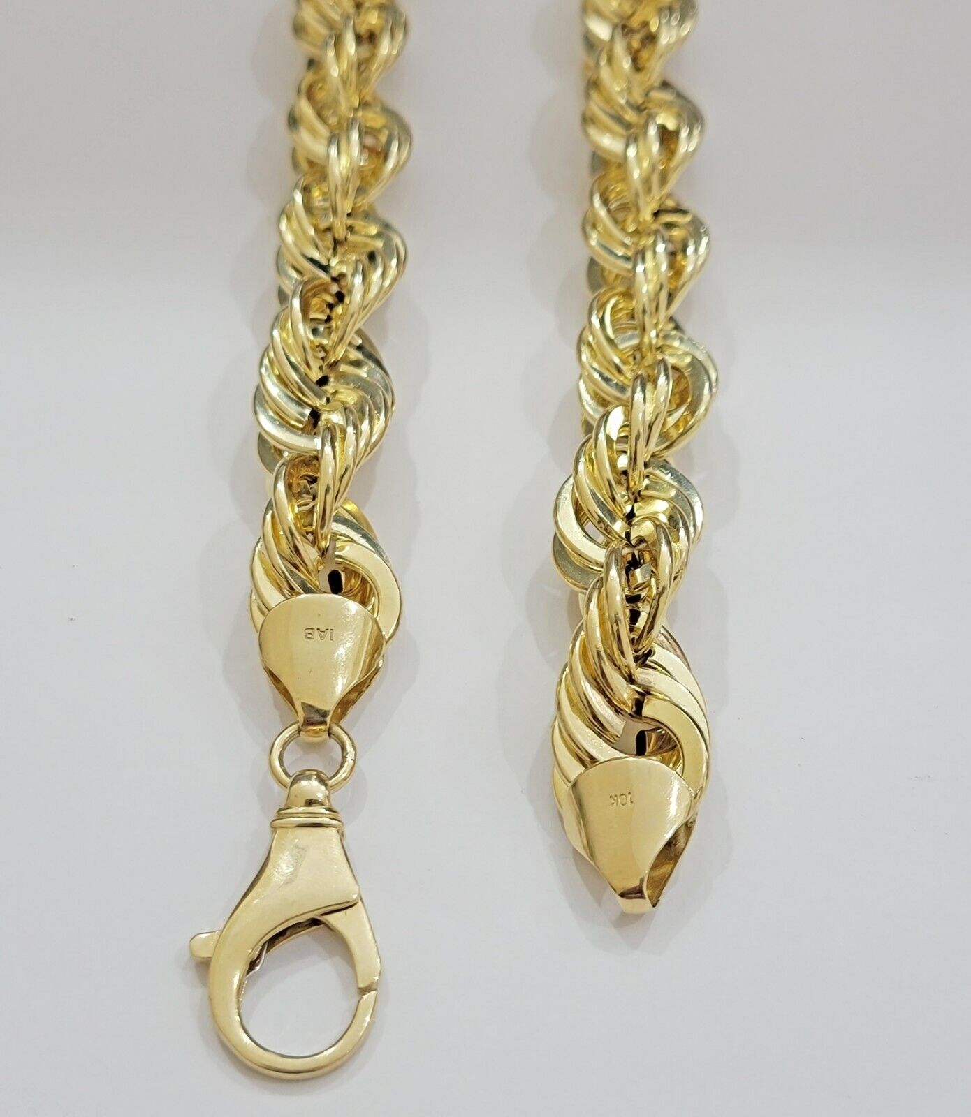 10K Yellow Gold Rope Chain Necklace 15mm Thick 26" Diamond Cut men's Real 10kt - GoldenLinQ