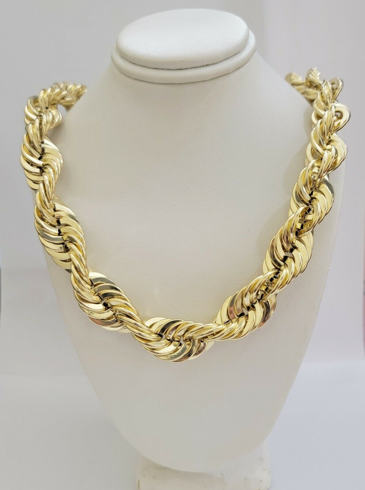10K Yellow Gold Rope Chain Necklace 15mm Thick 26" Diamond Cut men's Real 10kt - GoldenLinQ