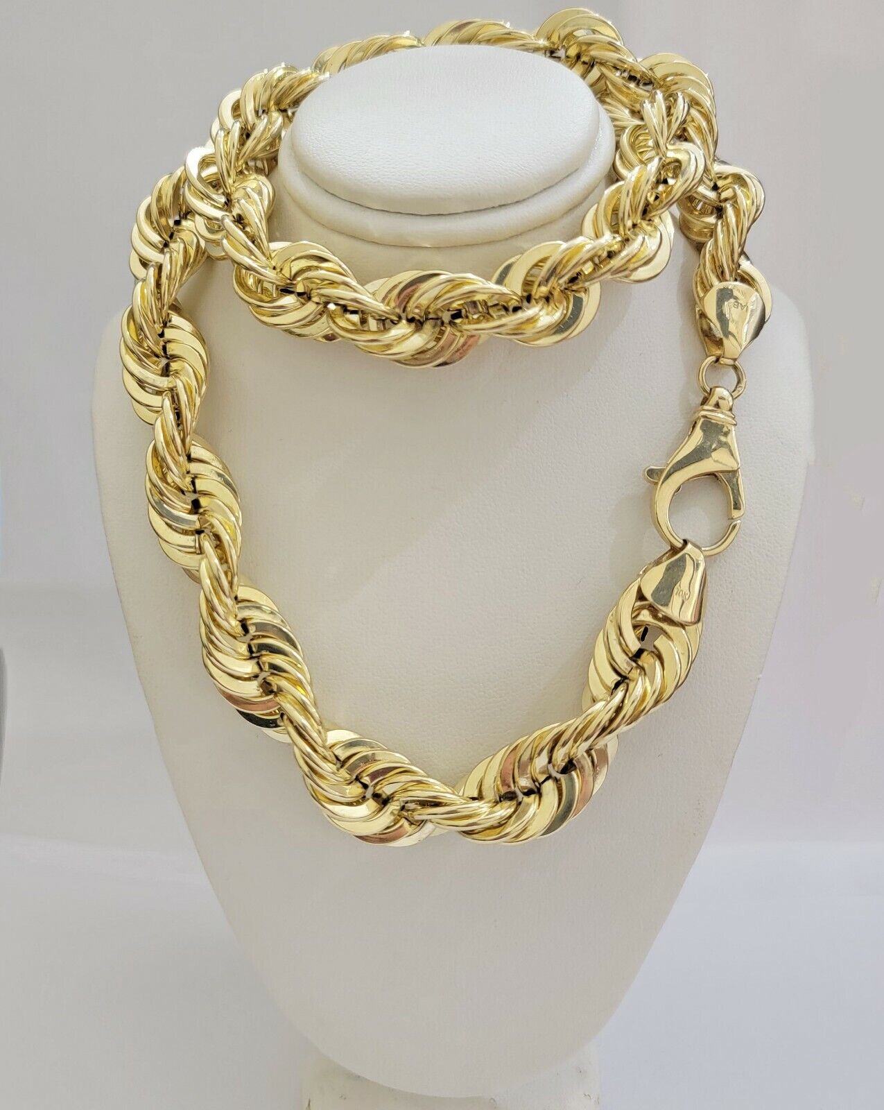 10K Yellow Gold Rope Chain Necklace 15mm Thick 26" Diamond Cut men's Real 10kt - GoldenLinQ