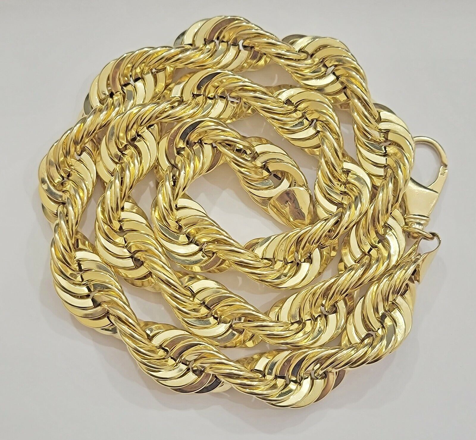 10K Yellow Gold Rope Chain Necklace 15mm Thick 26" Diamond Cut men's Real 10kt - GoldenLinQ