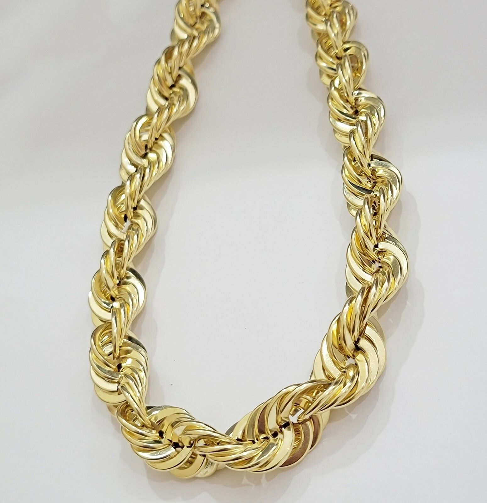 10K Yellow Gold Rope Chain Necklace 15mm Thick 26" Diamond Cut men's Real 10kt - GoldenLinQ