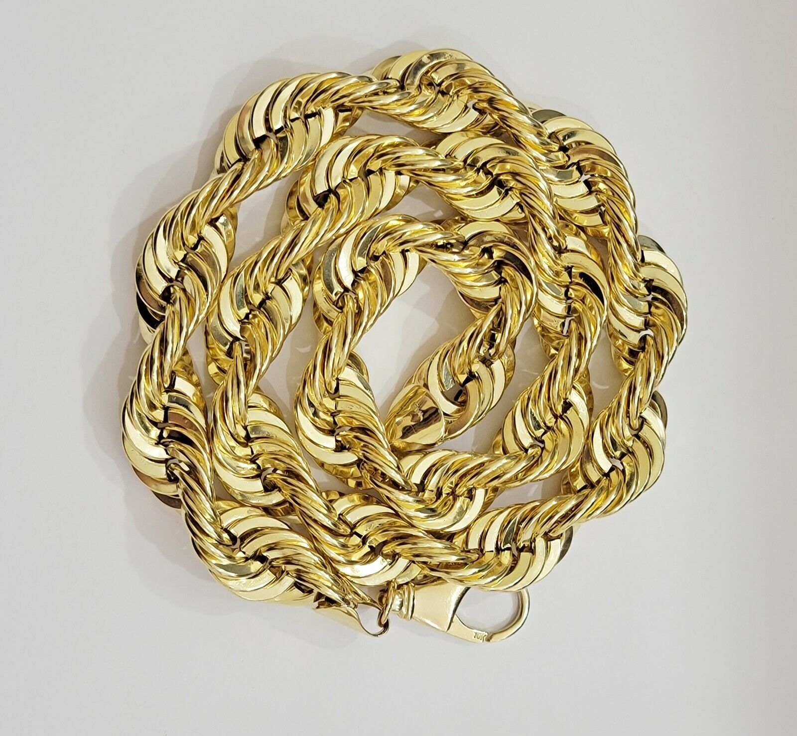 10K Yellow Gold Rope Chain Necklace 15mm Thick 26" Diamond Cut men's Real 10kt - GoldenLinQ