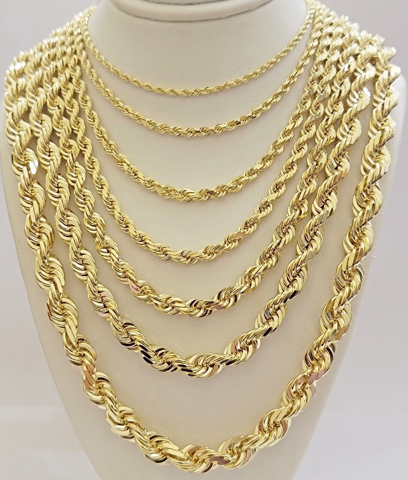 10k Yellow Gold Rope Chain Necklace 18" - 30" Men Women 4mm - 10mm Real Gold Hollow - GoldenlinQ