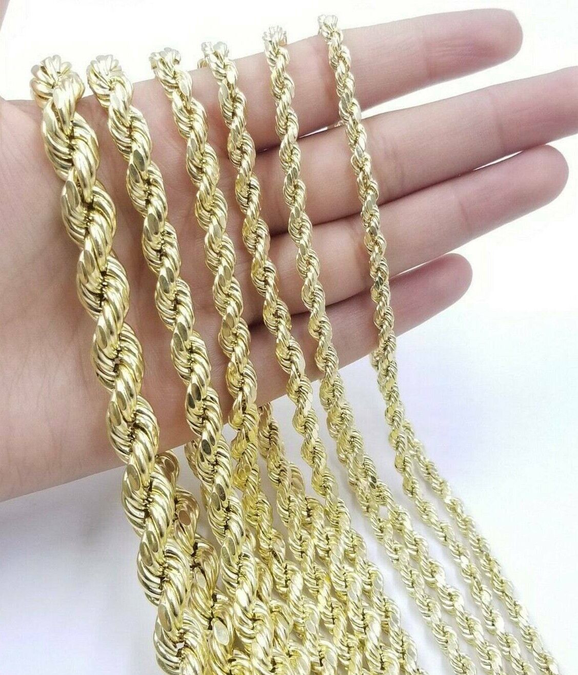 10k Yellow Gold Rope Chain Necklace 18" - 30" Men Women 4mm - 10mm Real Gold Hollow - GoldenlinQ