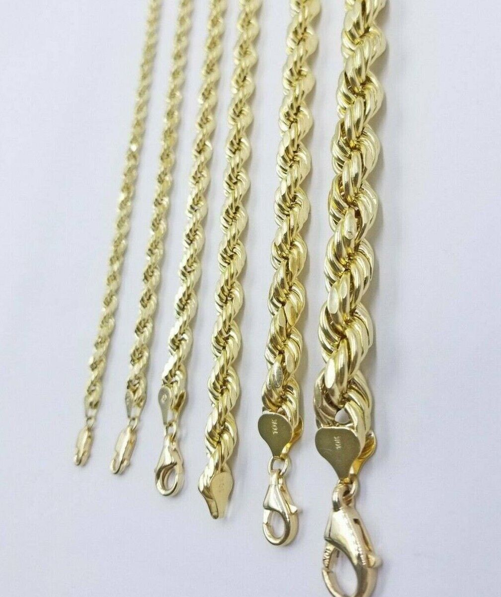 10k Yellow Gold Rope Chain Necklace 18" - 30" Men Women 4mm - 10mm Real Gold Hollow - GoldenlinQ