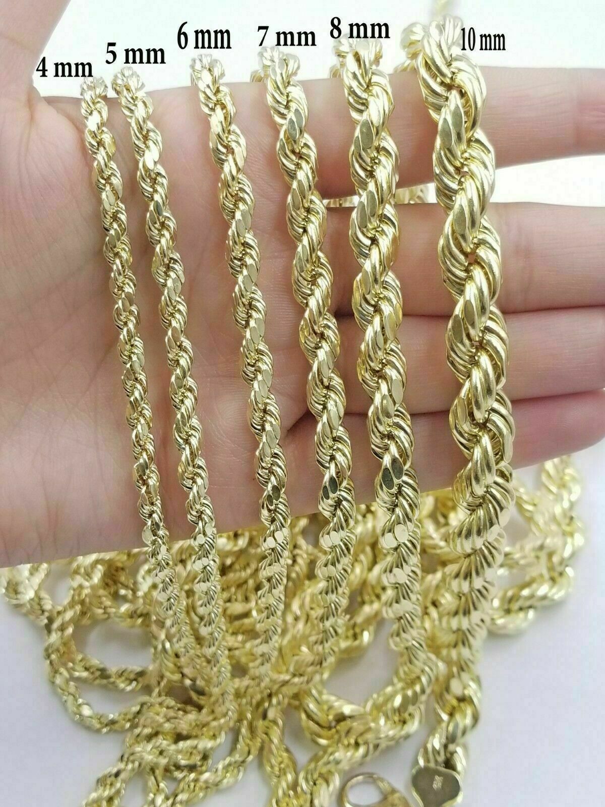 10k Yellow Gold Rope Chain Necklace 18" - 30" Men Women Inch 4mm - 10mm REAL 10 KT - GoldenLinQ