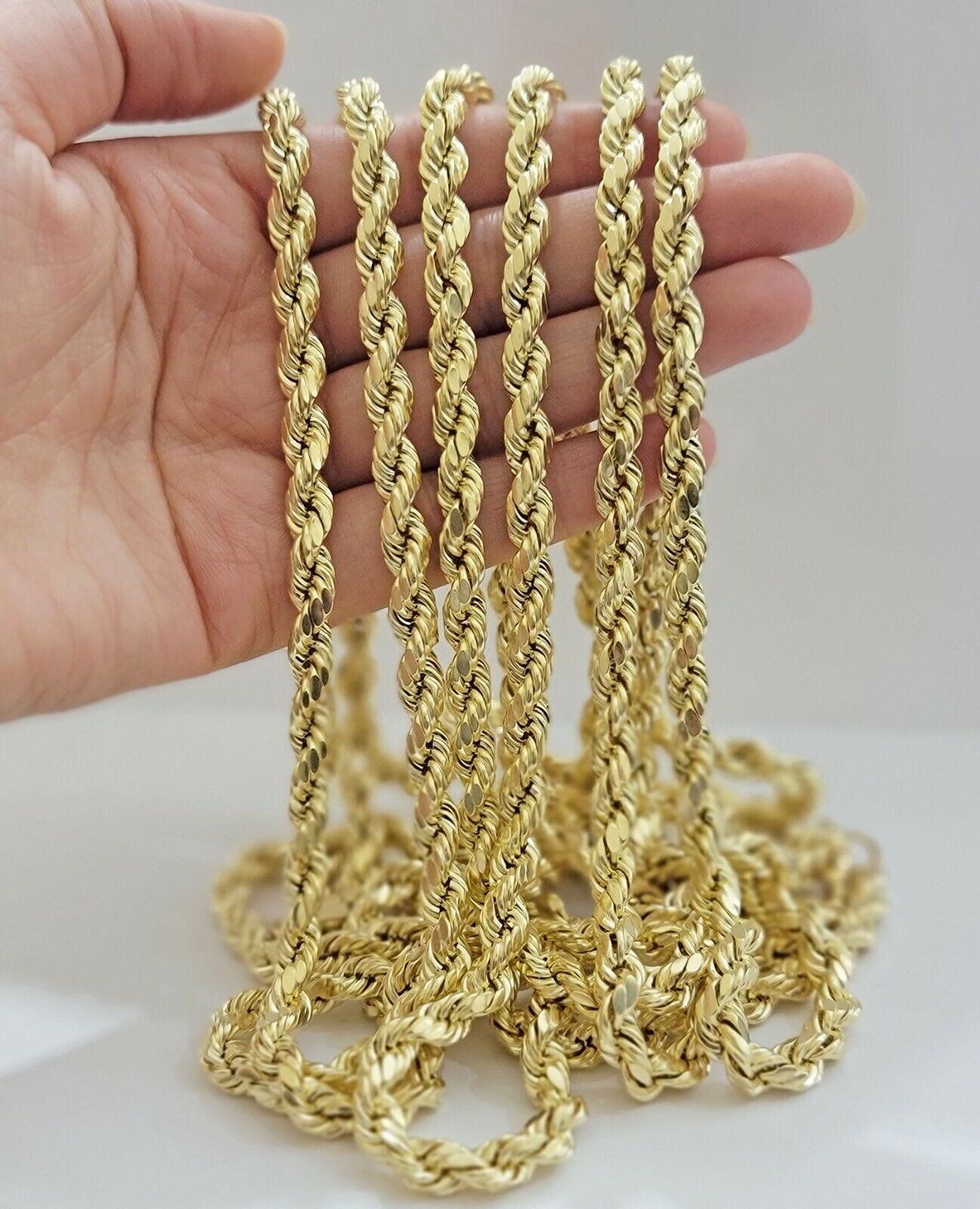 10k Yellow Gold Rope Chain Necklace 18" - 30" Men Women Inch 4mm - 10mm REAL 10 KT - GoldenLinQ