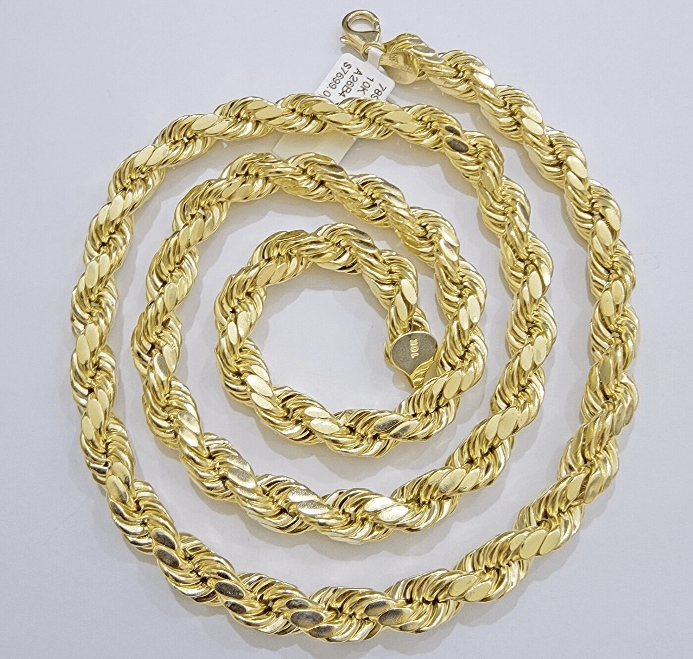 10k Yellow Gold Rope Chain Necklace 22 Inch 8mm Diamond Cuts Men's REAL 10KT - GoldenLinQ