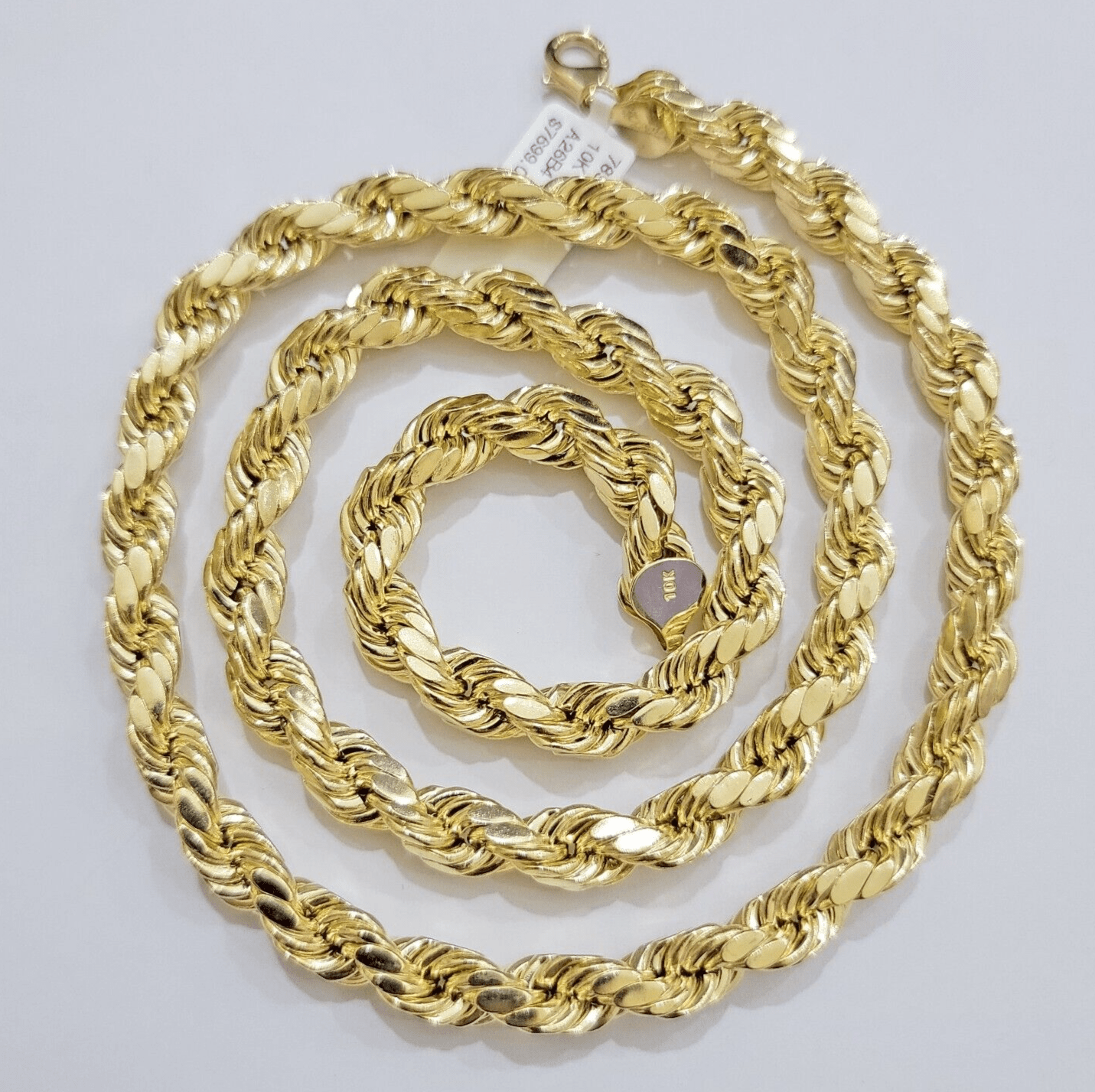 10k Yellow Gold Rope Chain Necklace 24 Inch 8mm Diamond Cuts Men's REAL 10KT - GoldenLinQ