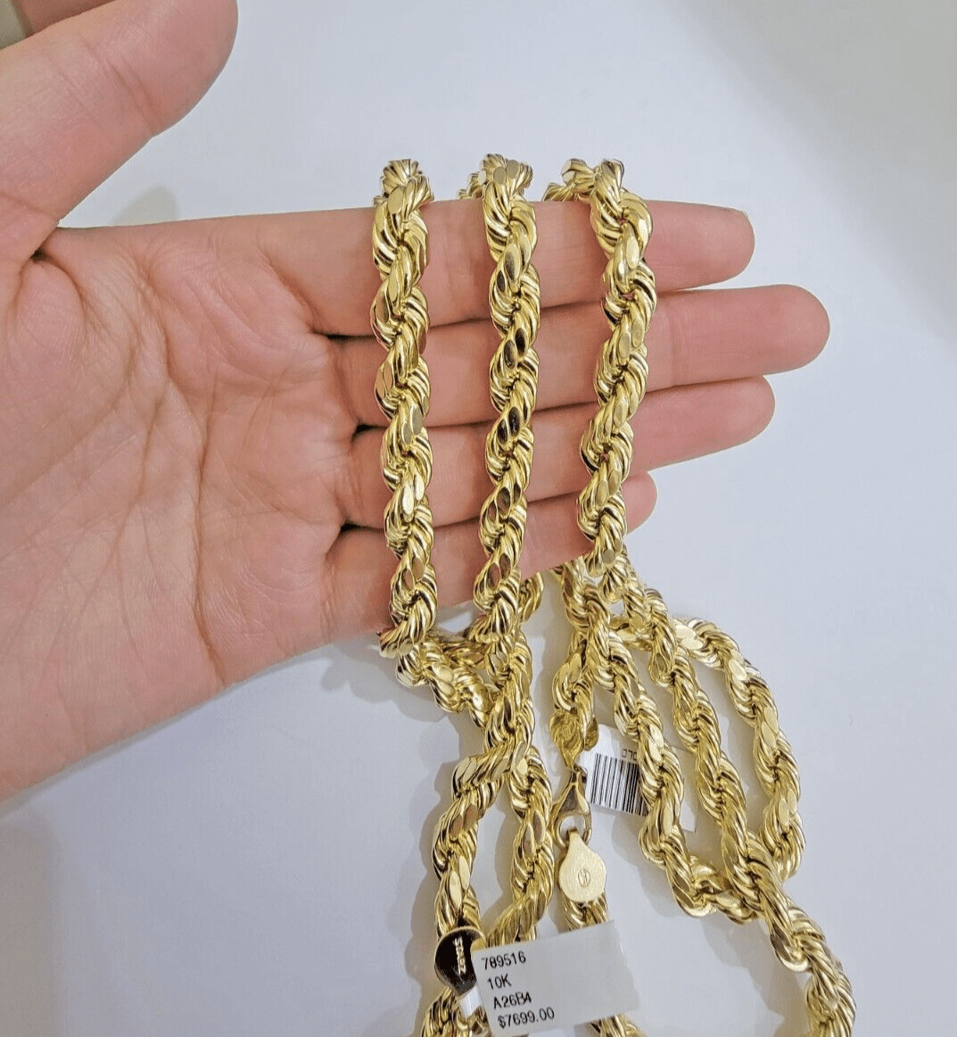 10k Yellow Gold Rope Chain Necklace 24 Inch 8mm Diamond Cuts Men's REAL 10KT - GoldenLinQ