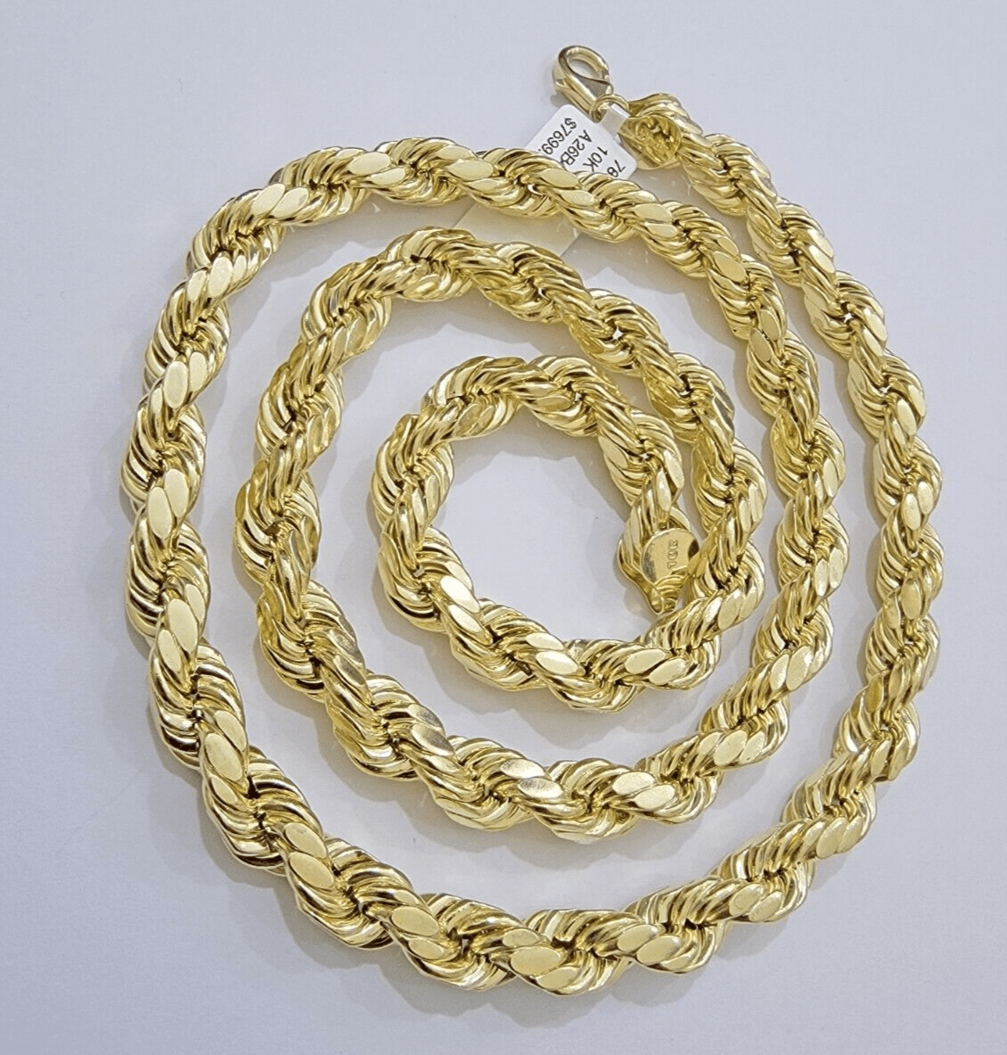 10k Yellow Gold Rope Chain Necklace 24 Inch 8mm Diamond Cuts Men's REAL 10KT - GoldenLinQ