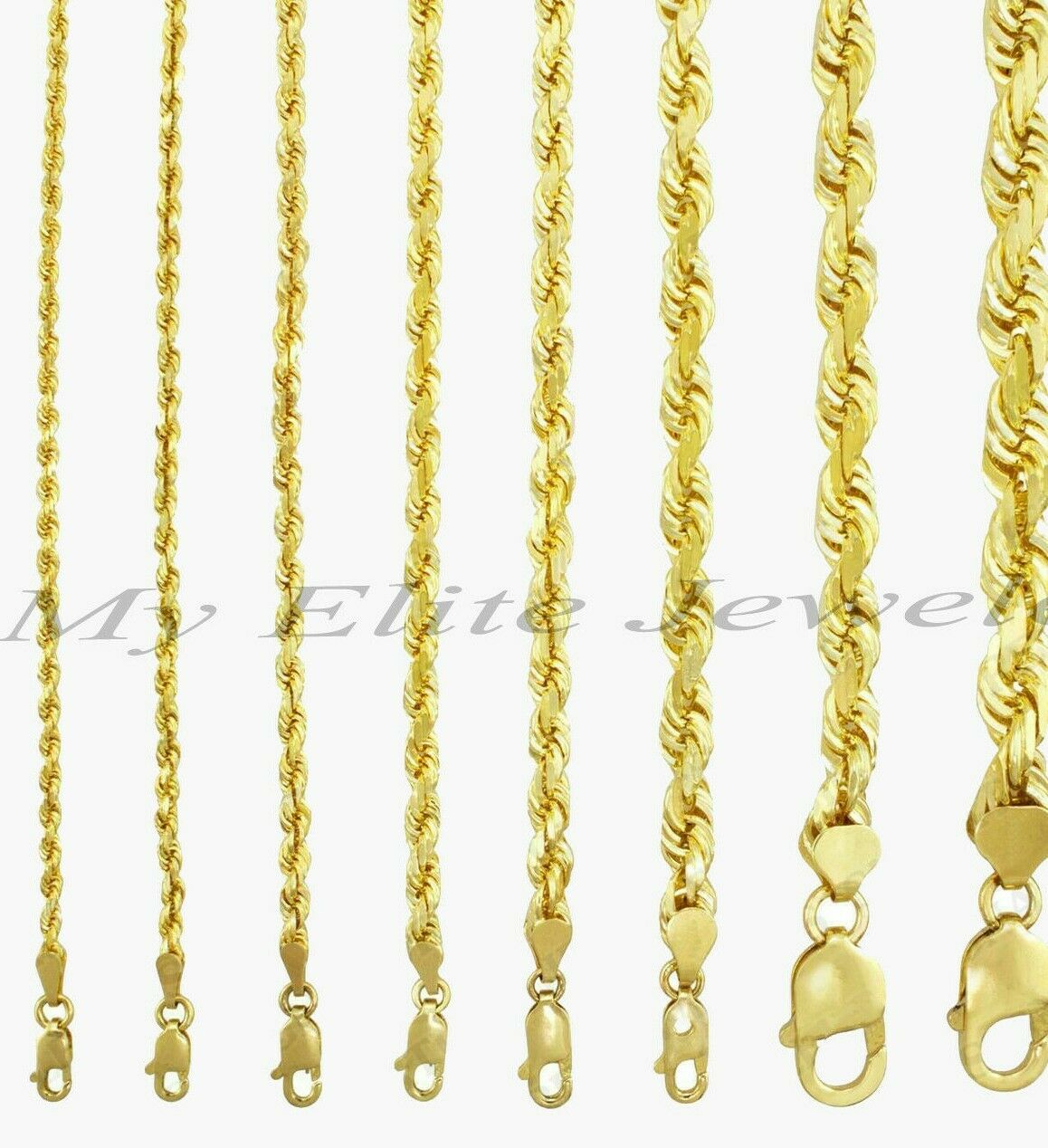 10k Yellow Gold Rope Chain Necklace Men Women 18" - 30 Inch 2 3mm 4mm 5mm 6mm REAL - GoldenlinQ