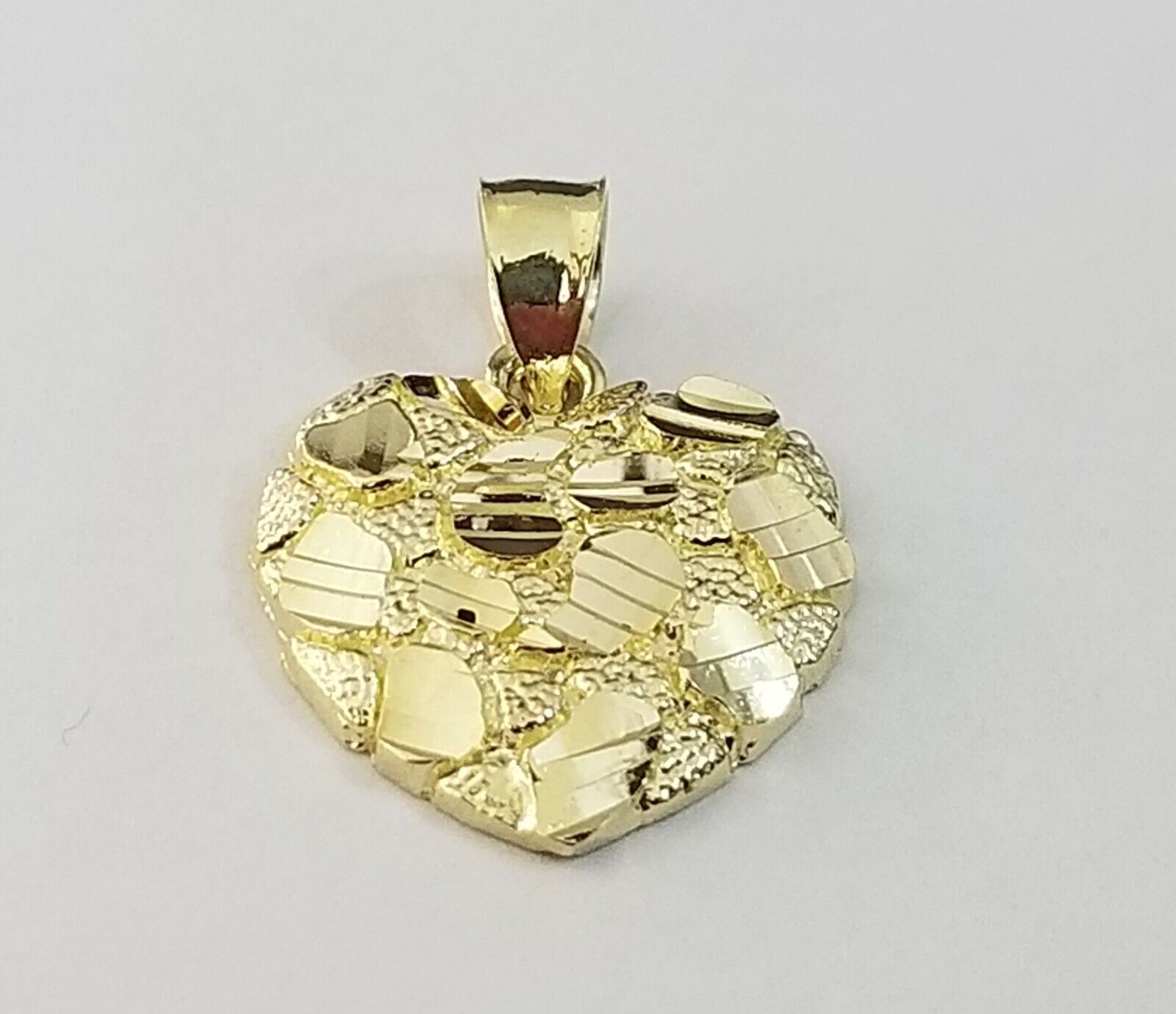 10k Yellow Gold Rope Chain Nugget Heart Charm Pendant 18" 20" 22" 24" 26" 28" - GoldenlinQ