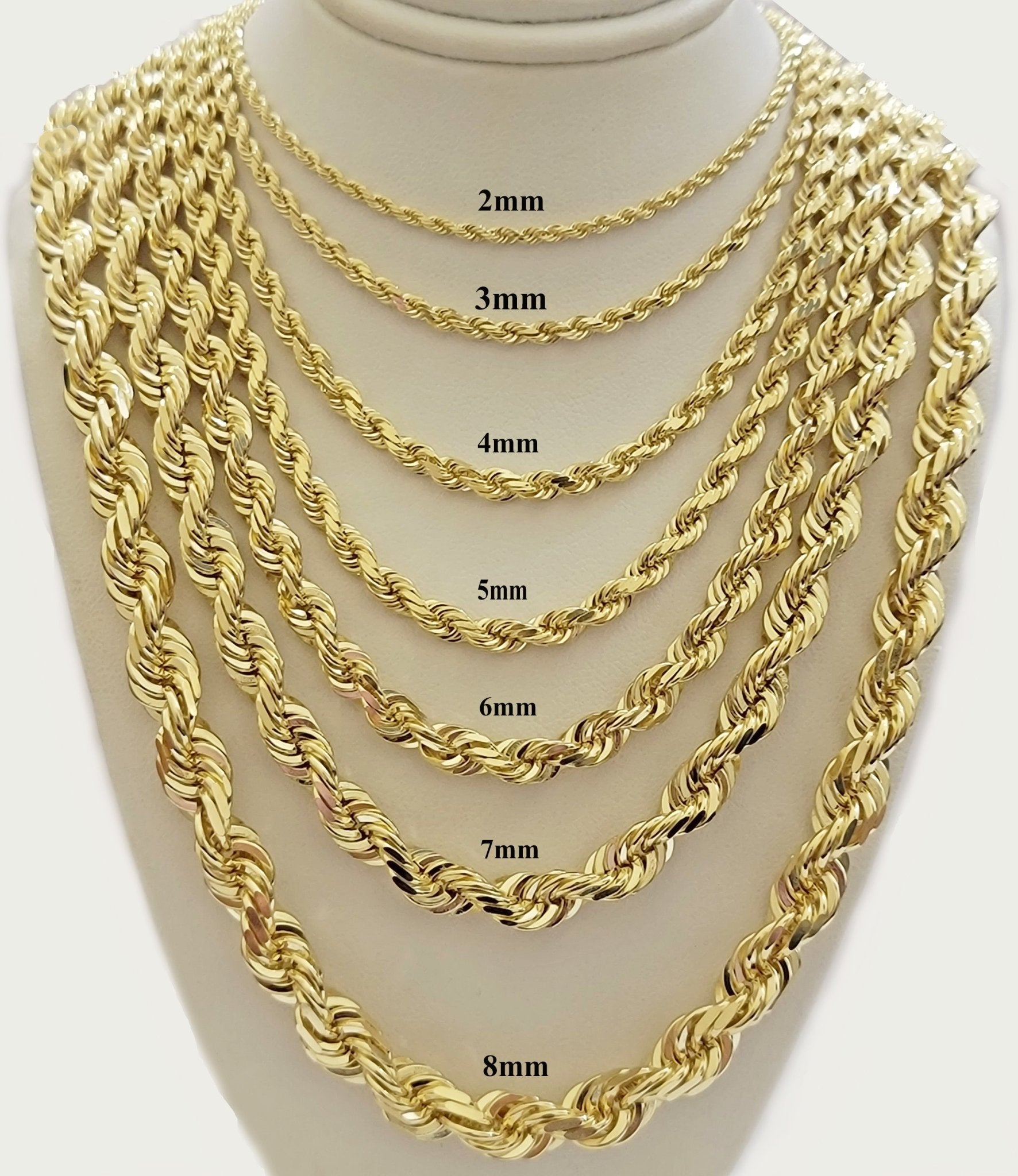 10k Yellow Gold Rope Chain Solid Necklace 6mm 18" Choker Length For Women Men - GoldenlinQ