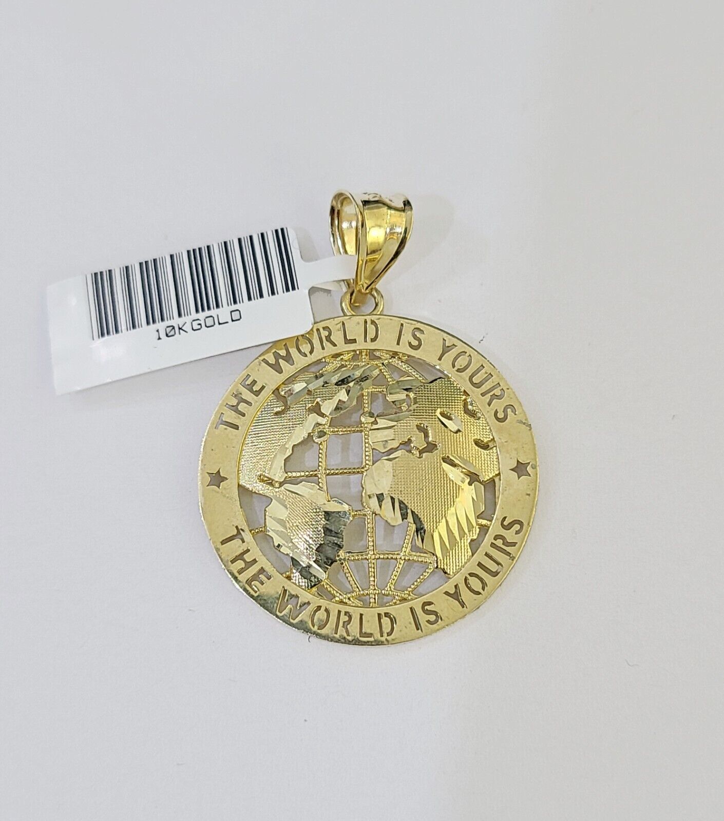 10k Yellow Gold Rope Chain World is Yours Charm Set 4mm 18" - 26"Inch Necklace - GoldenlinQ