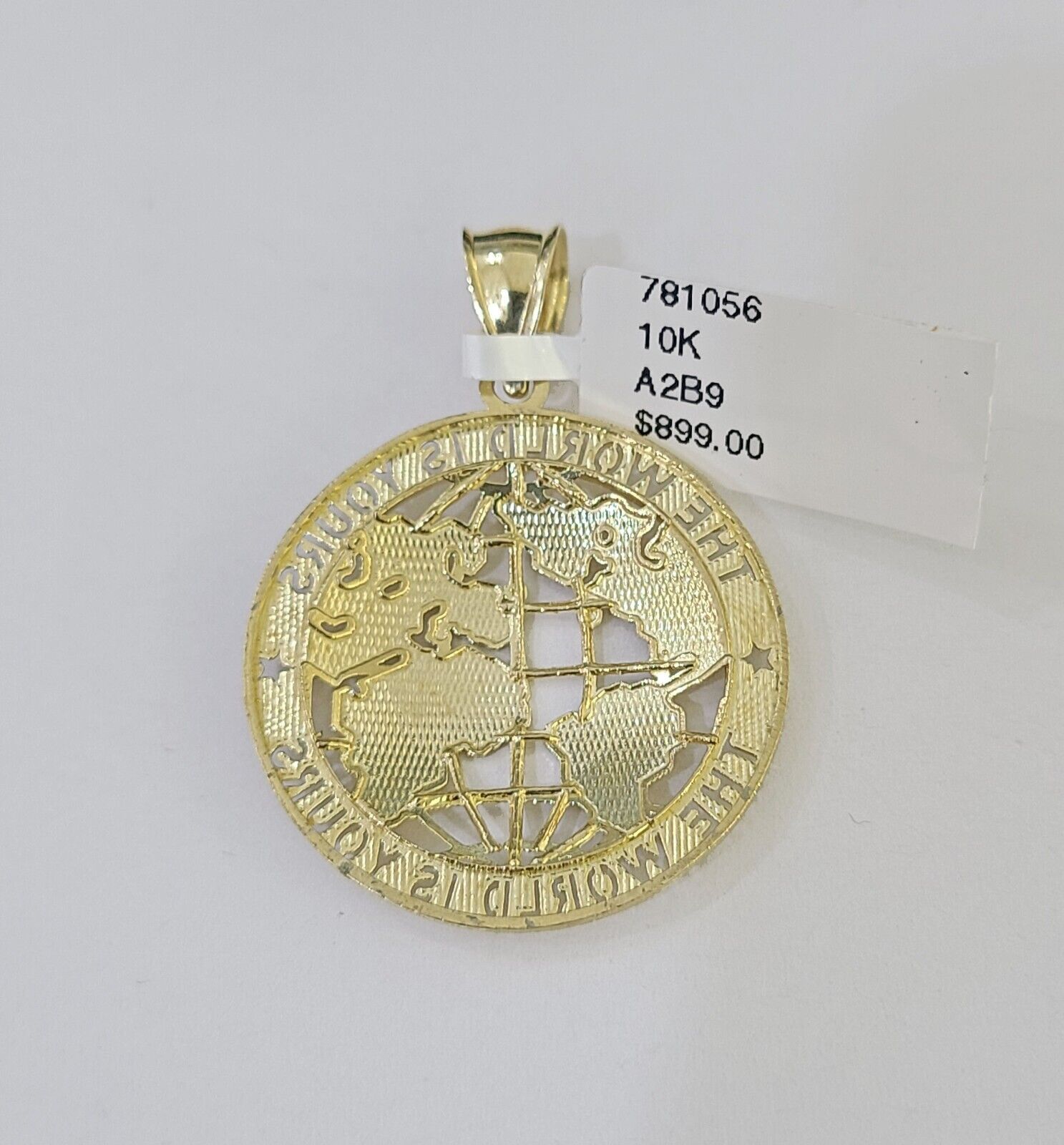 10k Yellow Gold Rope Chain World is Yours Charm Set 4mm 18" - 26"Inch Necklace - GoldenlinQ