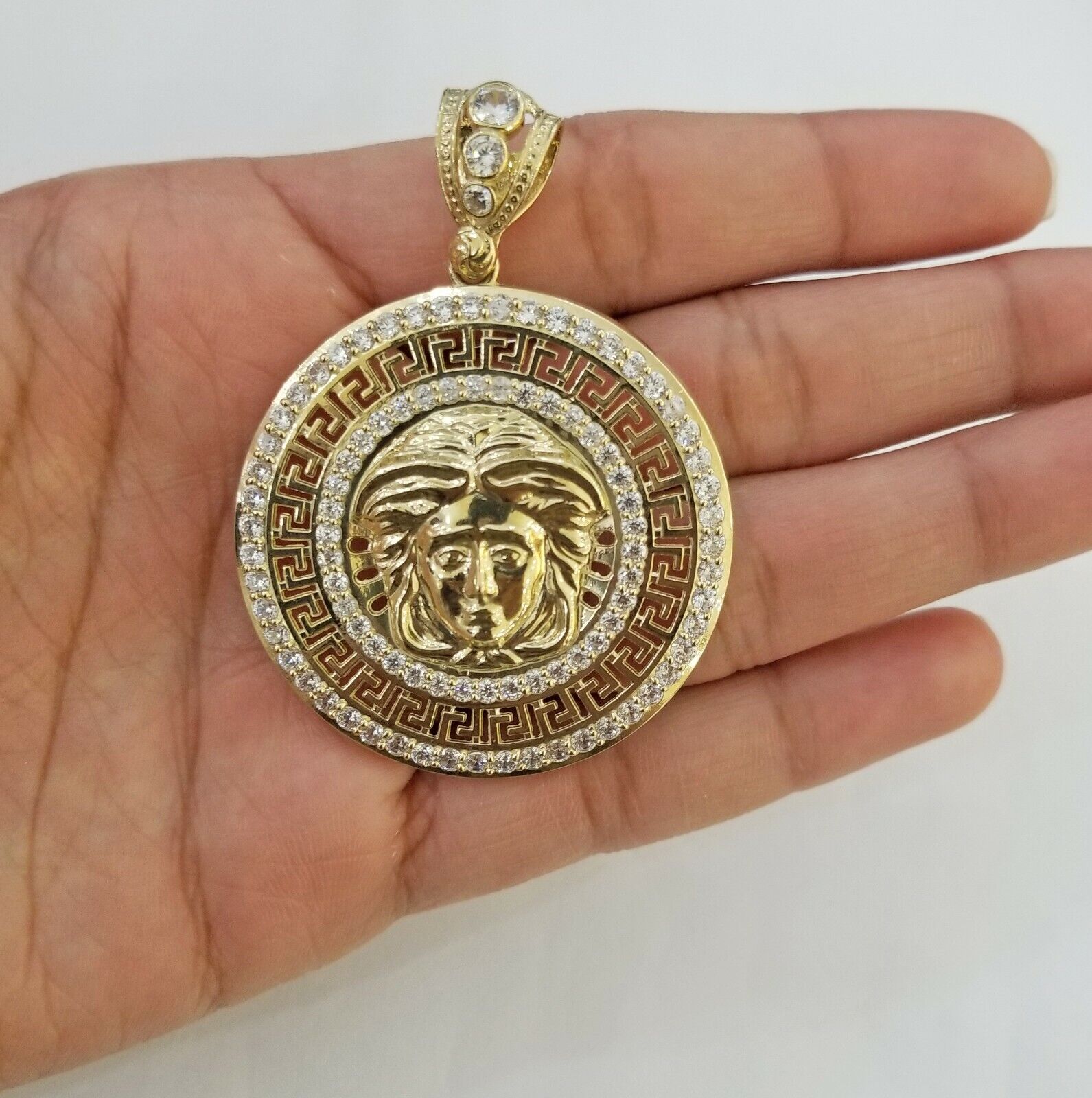 10k Yellow Gold Round Circle Charm Pendant 2 Inches 10kt gold - GoldenlinQ