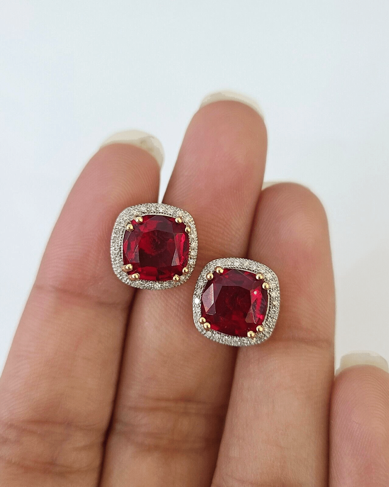 10k Yellow Gold Square Diamond Earrings Real Screw - Back Women Men studs - GoldenlinQ