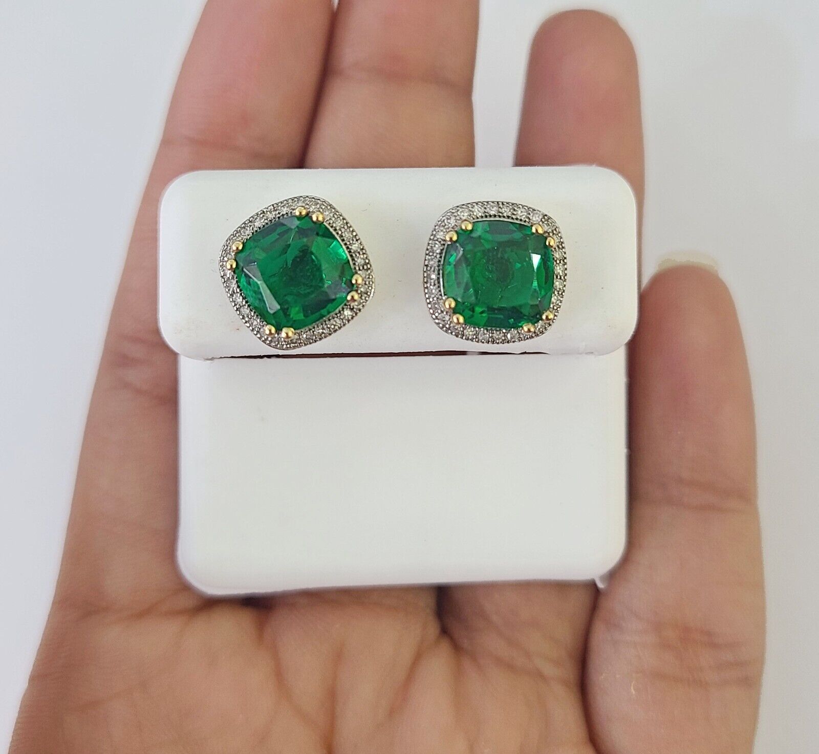 10k Yellow Gold Square Diamond Earrings Real Screw - Back Women Men studs - GoldenlinQ