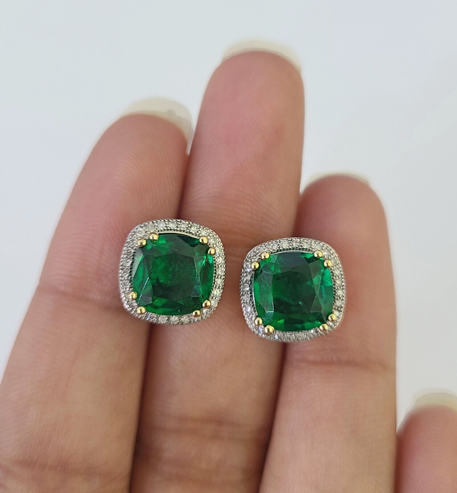 10k Yellow Gold Square Diamond Earrings Real Screw - Back Women Men studs - GoldenlinQ