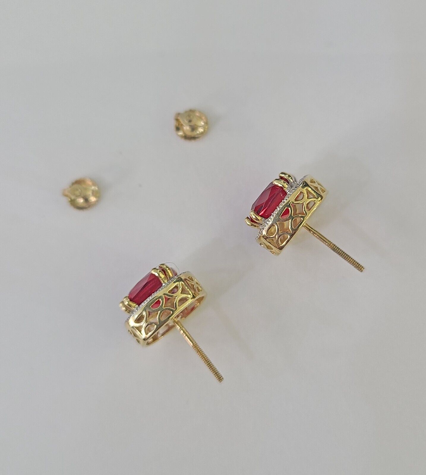 10k Yellow Gold Square Diamond Earrings Real Screw - Back Women Men studs - GoldenlinQ