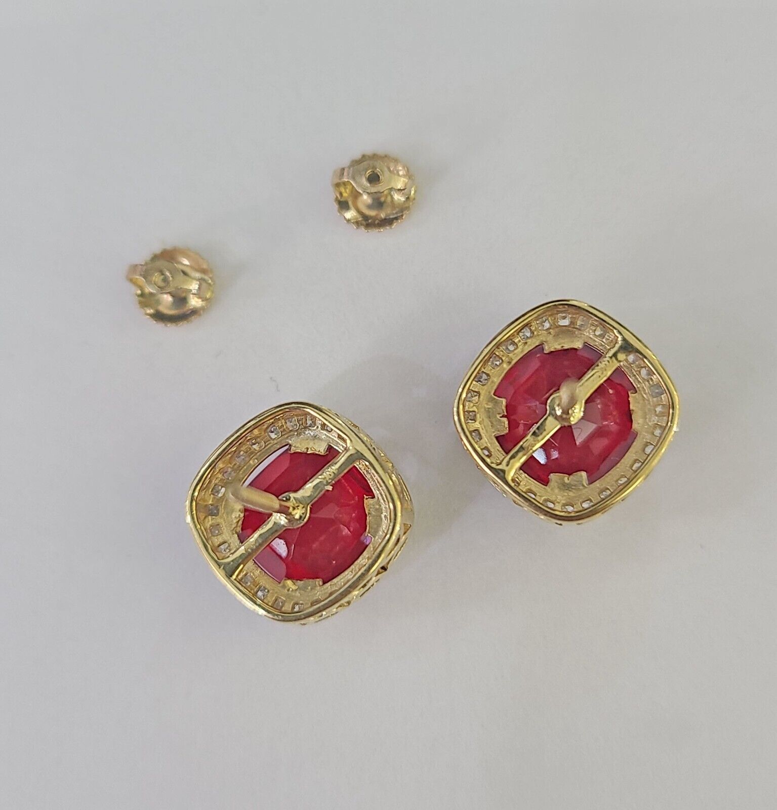 10k Yellow Gold Square Diamond Earrings Real Screw - Back Women Men studs - GoldenlinQ