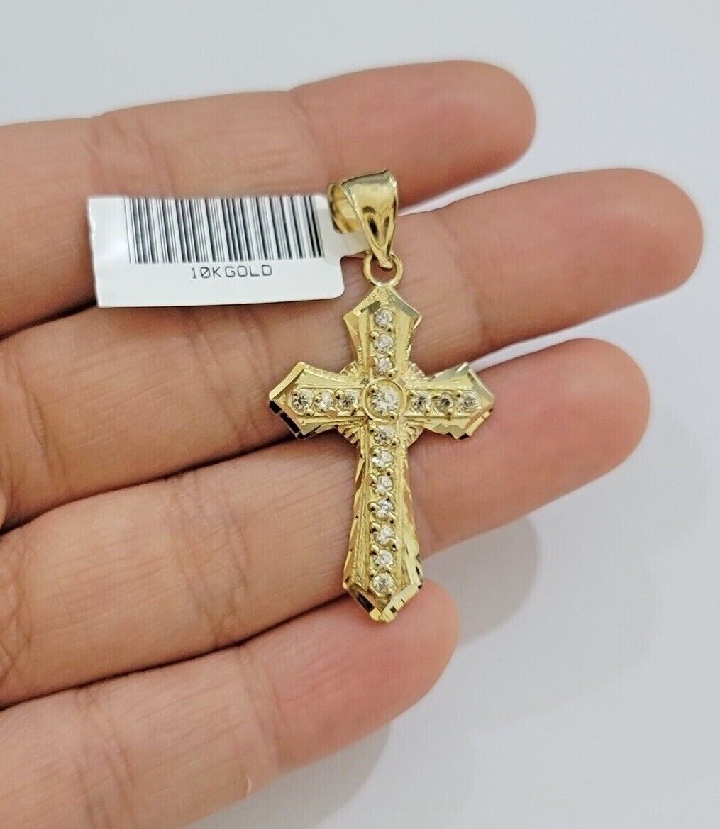 10kt Gold Milano Rope Chain Jesus Cross Charm Pendant Set 18 - 24'' Inch Necklace - GoldenlinQ