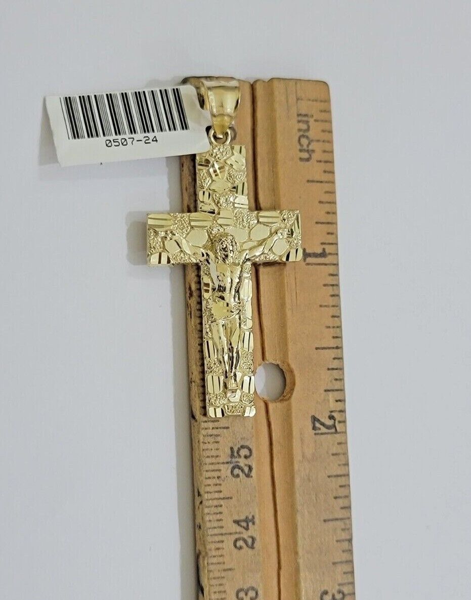 10kt Gold Milano Rope Chain Nugget Cross Charm Pendant Set 18 - 24'' Inch Necklace - GoldenlinQ