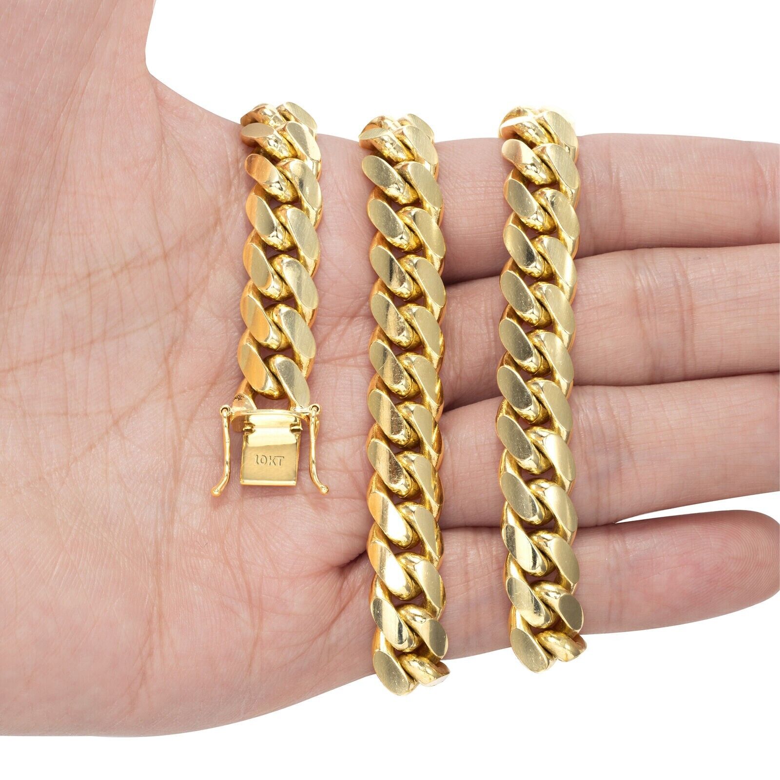 10kt Yellow Gold Miami Cuban Link Chain 10k Necklace 18 Inch 10mm Real Choker - GoldenLinQ