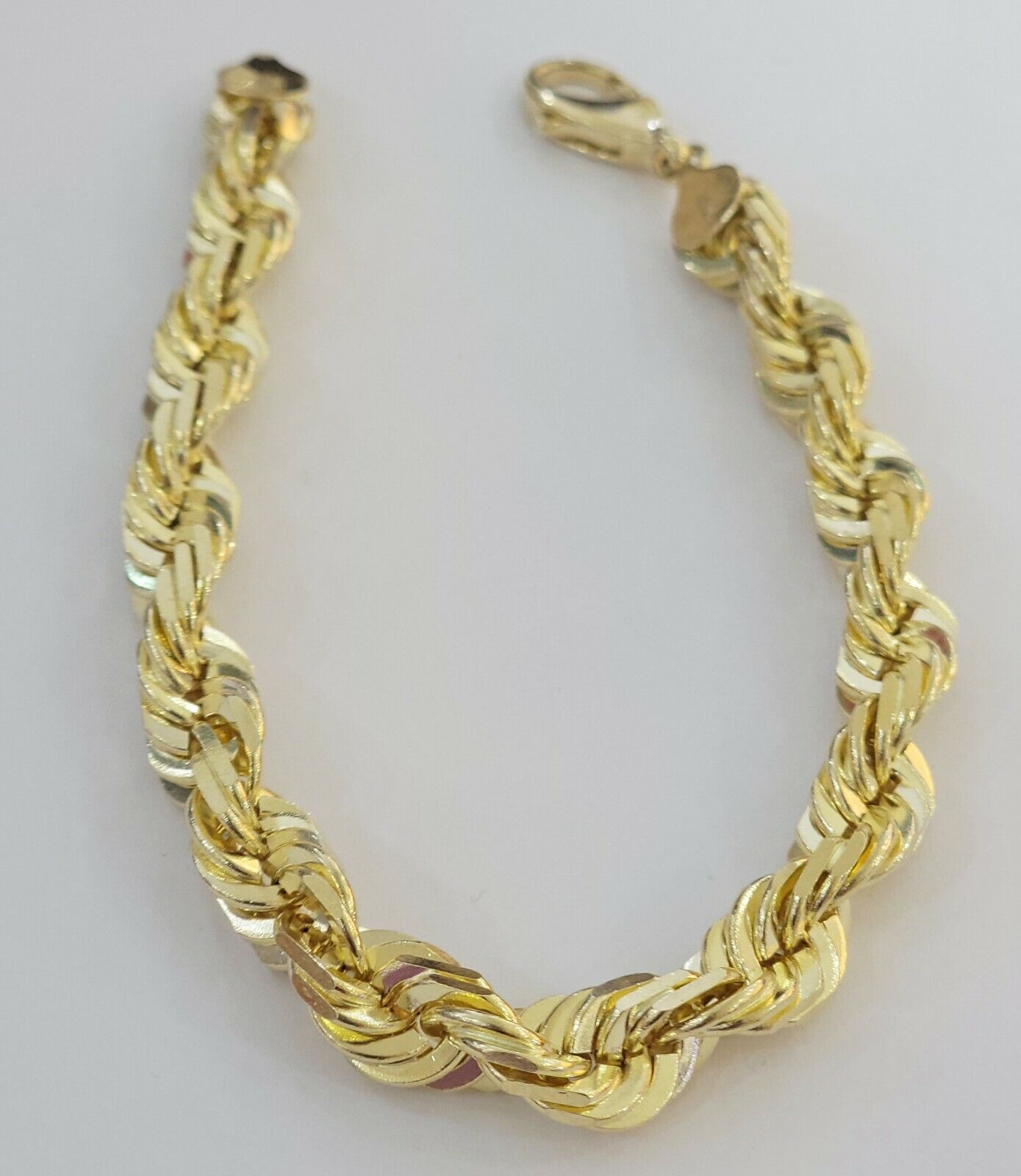 10mm 10k Yellow Gold Rope Men Bracelet 8" Diamond Cut Real Solid Link 10KT Gold - GoldenLinQ
