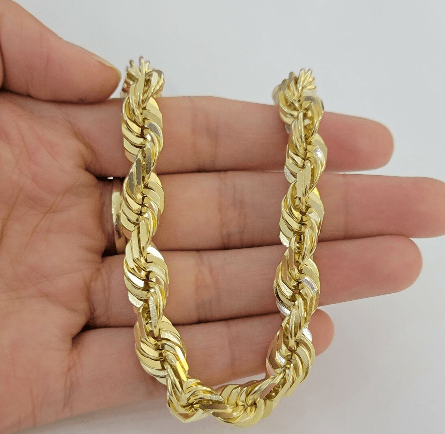 10mm 10k Yellow Gold Rope Men Bracelet 8" Diamond Cut Real Solid Link 10KT Gold - GoldenLinQ