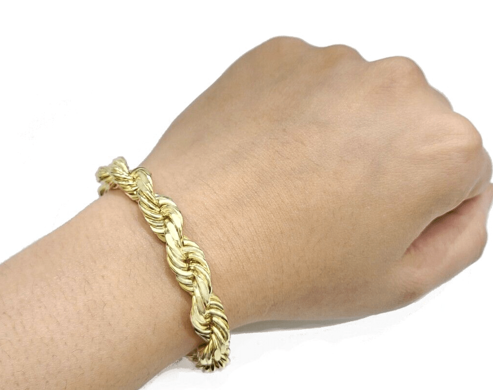 10mm Rope Bracelet 8 Inch Mens Solid 10k Yellow Gold With Diamond cuts REAL 10KT - GoldenLinQ