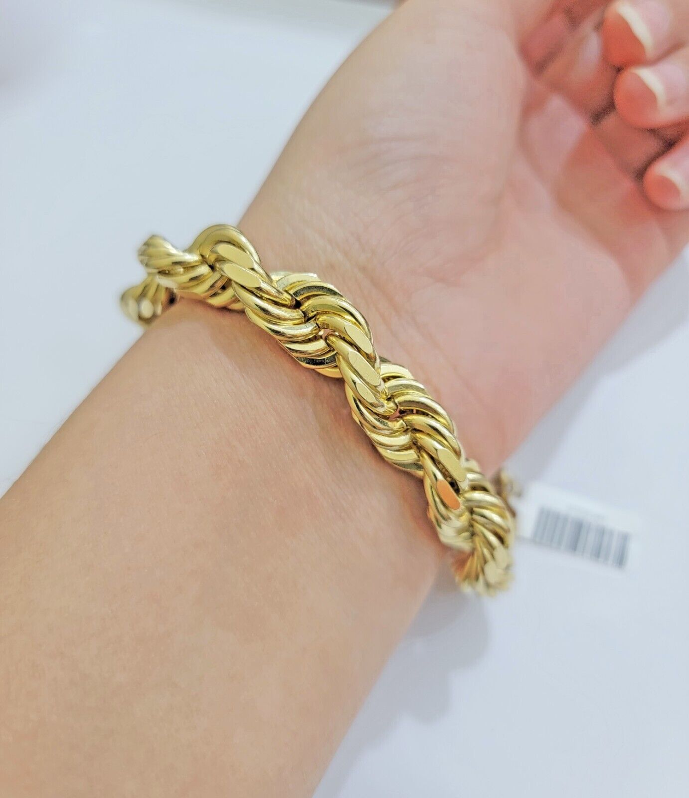 10mm Rope Bracelet 9 Inch Solid 10k Yellow Gold With Diamond cuts Mens REAL 10KT - GoldenLinQ