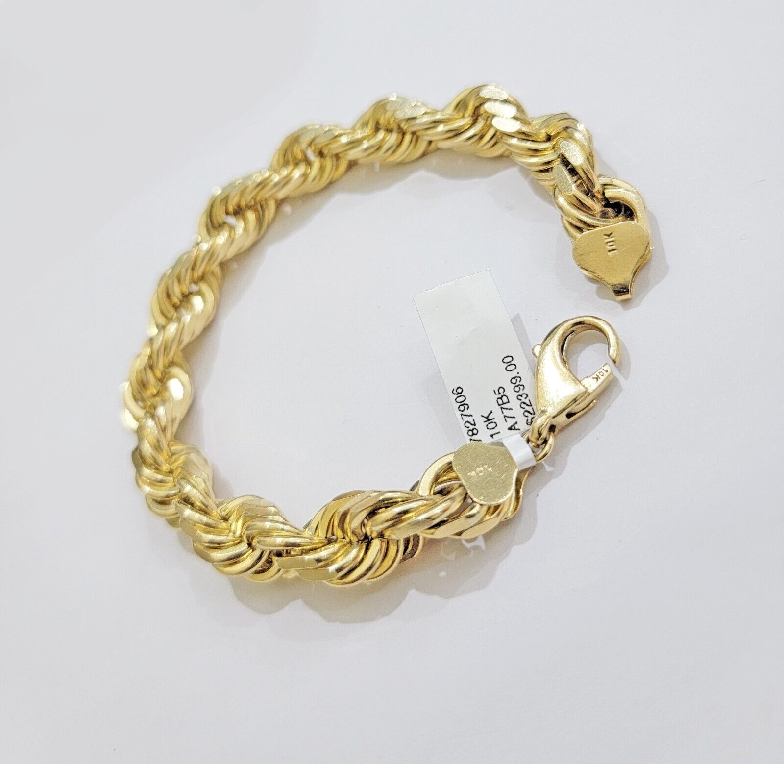 10mm Rope Bracelet 9 Inch Solid 10k Yellow Gold With Diamond cuts Mens REAL 10KT - GoldenLinQ
