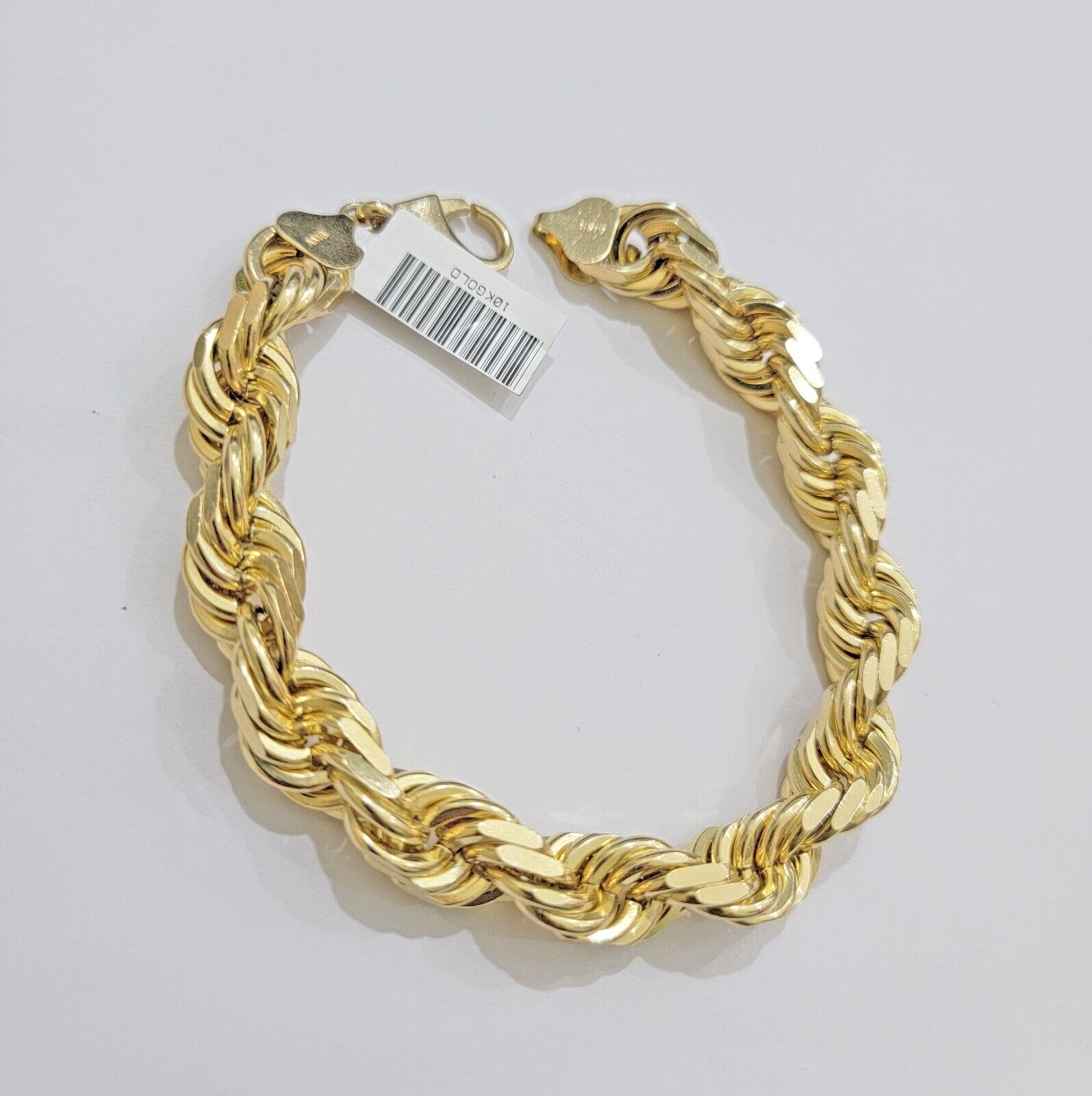 10mm Rope Bracelet 9 Inch Solid 10k Yellow Gold With Diamond cuts Mens REAL 10KT - GoldenLinQ