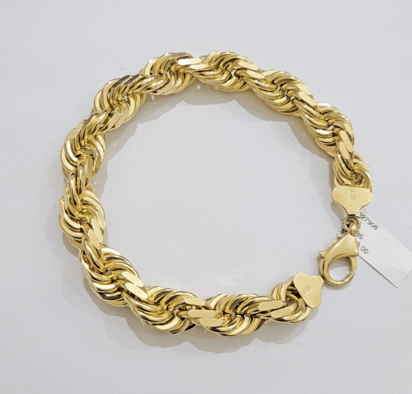 10mm Rope Bracelet 9 Inch Solid 10k Yellow Gold With Diamond cuts Mens REAL 10KT - GoldenLinQ