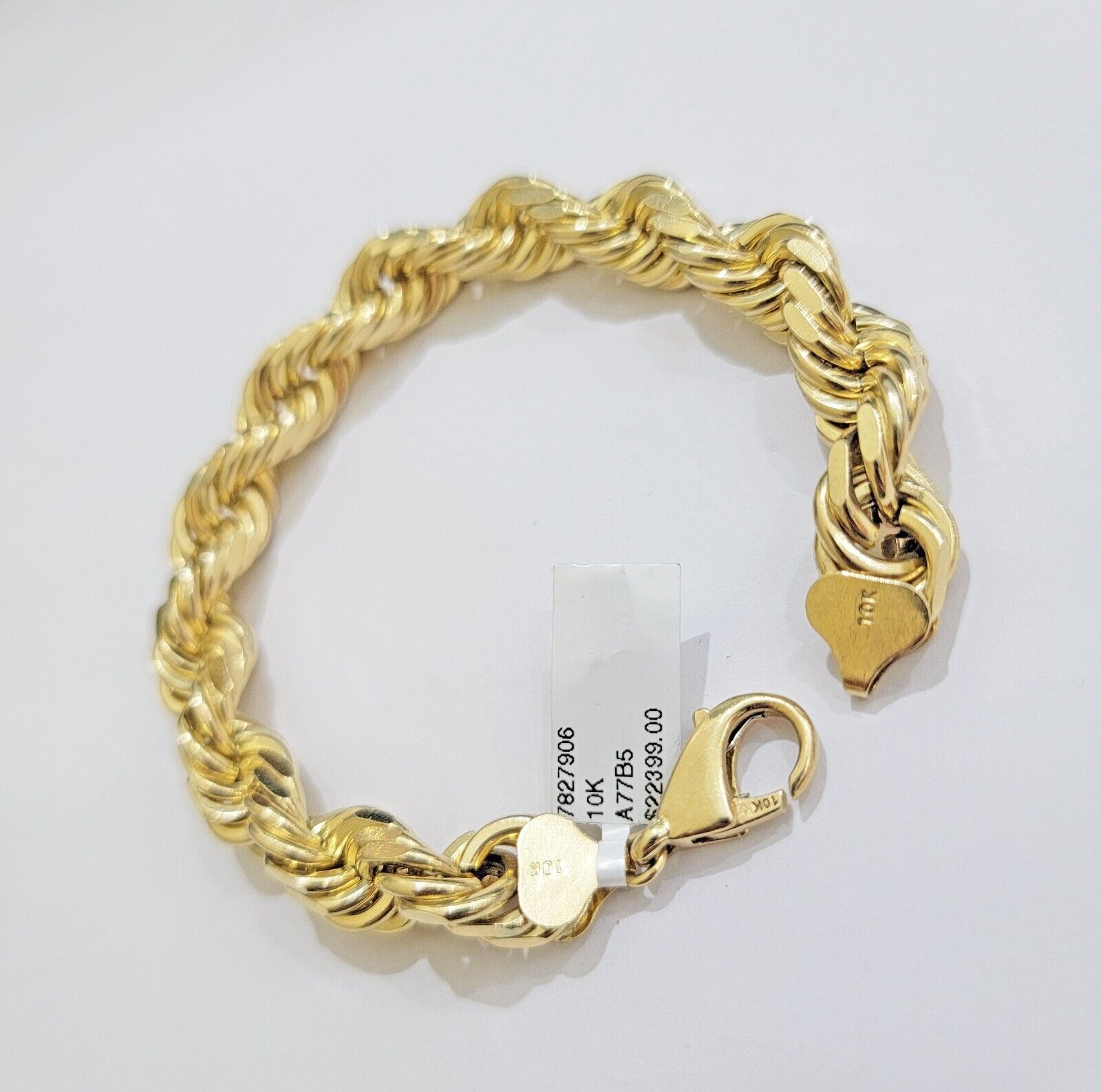 10mm Rope Bracelet 9 Inch Solid 10k Yellow Gold With Diamond cuts Mens REAL 10KT - GoldenLinQ