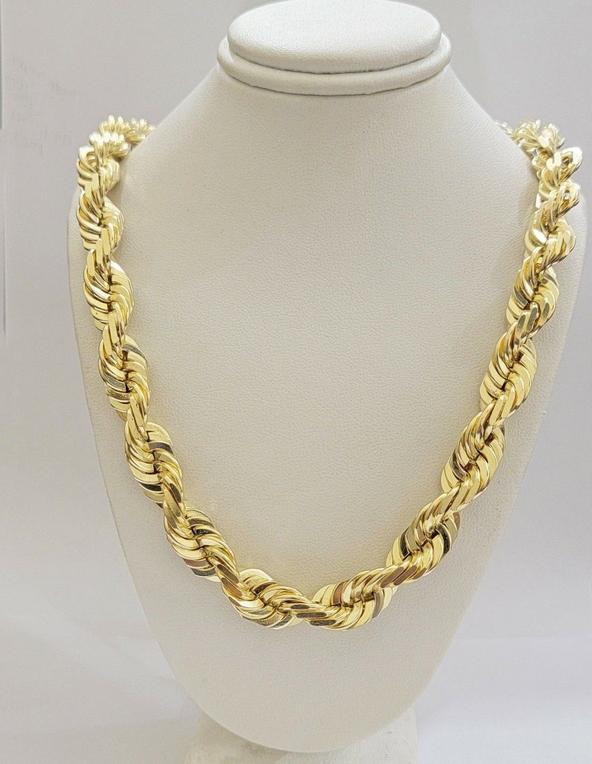 10mm Rope Chain Necklace 10k Yellow Gold 24 Inch Diamond Cut Men's REAL 10kt - GoldenLinQ