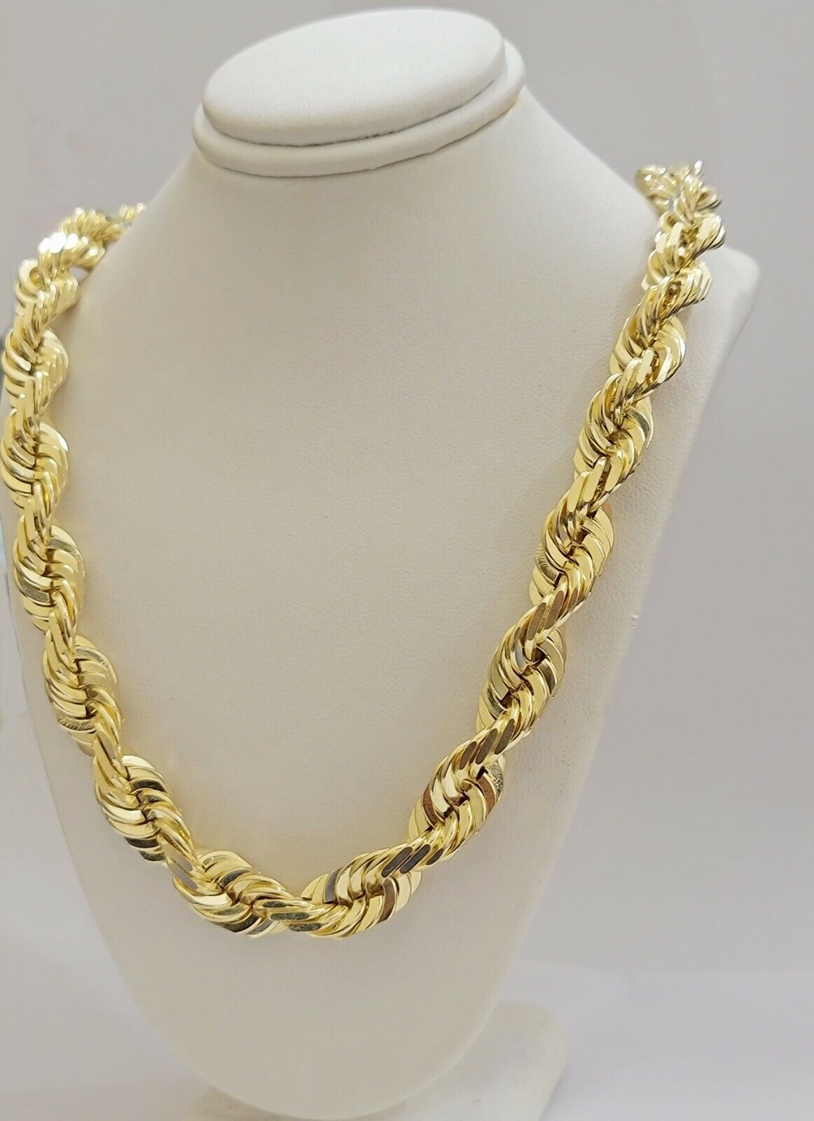 10mm Rope Chain Necklace 10k Yellow Gold 24 Inch Diamond Cut Men's REAL 10kt - GoldenLinQ