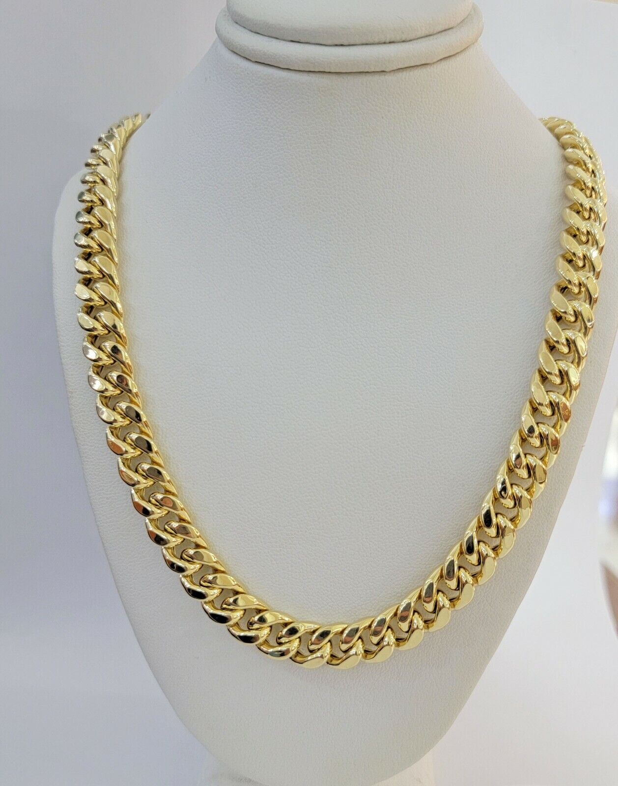 11mm 10k Yellow Gold Chain Necklace Miami Cuban Link 22" Inch Box lock REAL 10K - GoldenLinQ