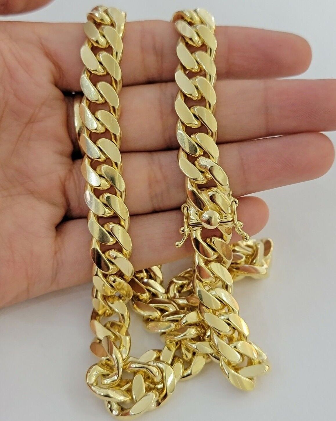11mm Cuban Solid Link Chain Mens Necklace 10k Yellow Gold 22" Thick Heavy, SALE - GoldenLinQ